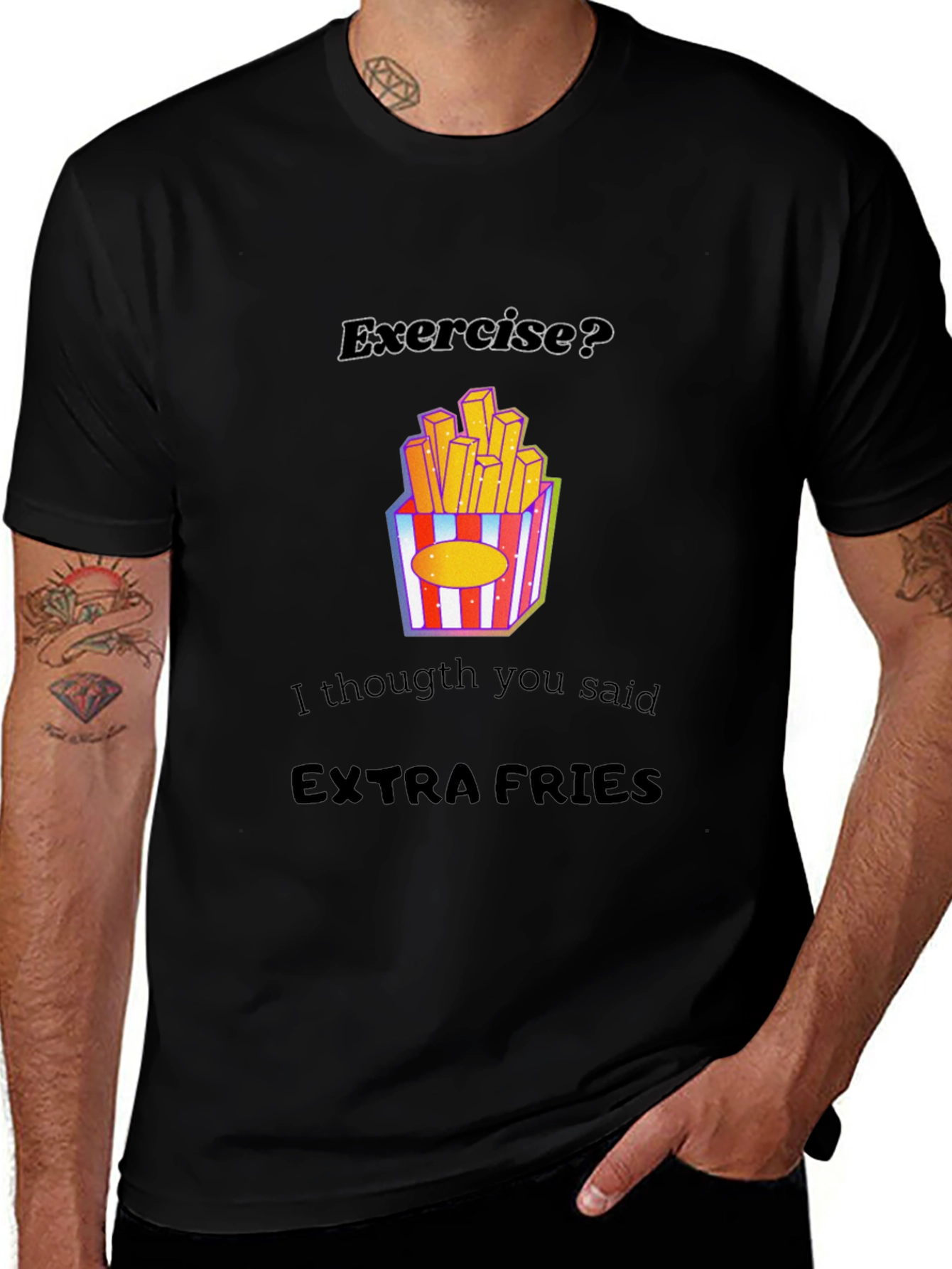Variant 29 of Exercise? Extra Fries Graphic Tee - Funny Foodie Shirt