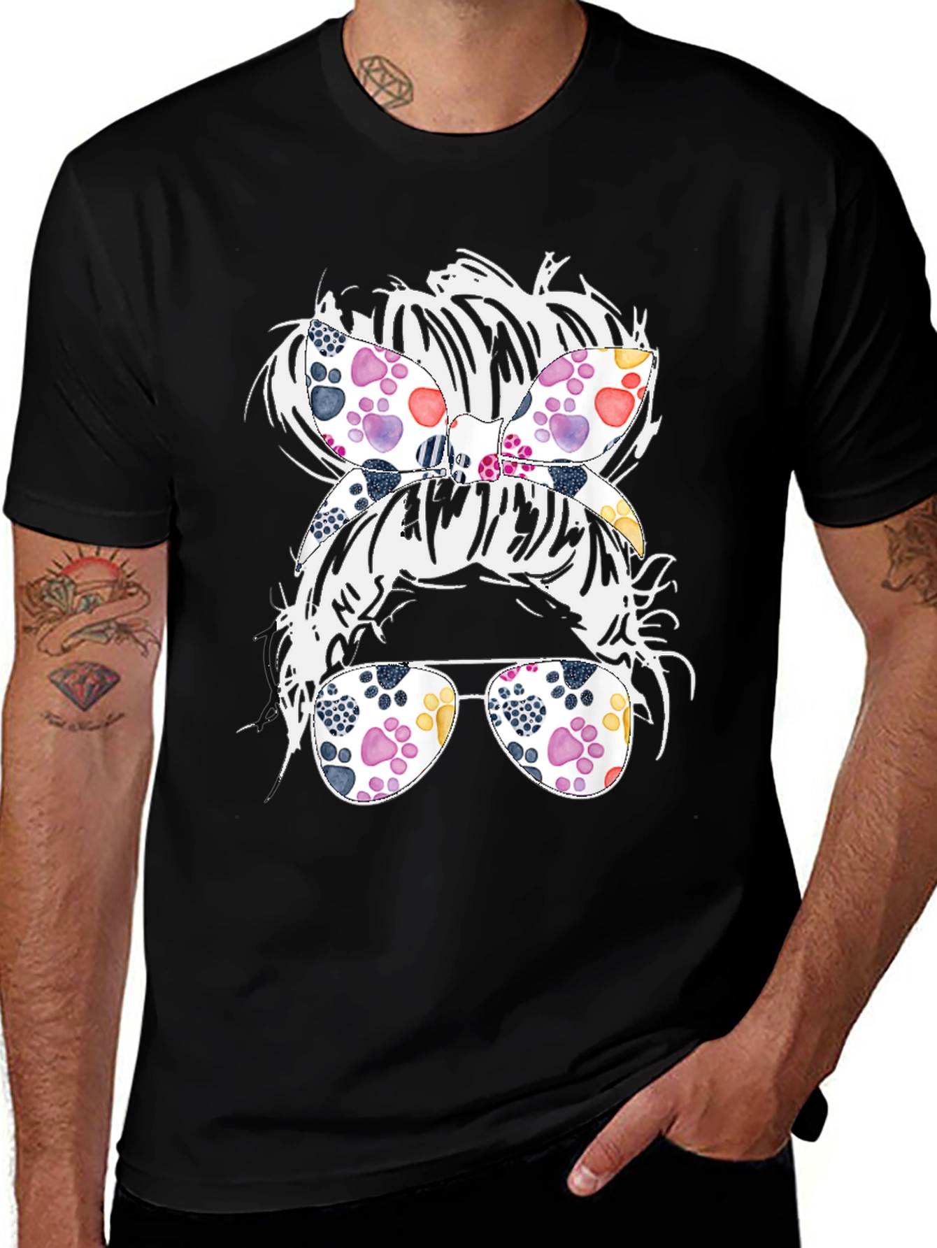 Variant 30 of Messy Bun Dog Paw Print T-Shirt