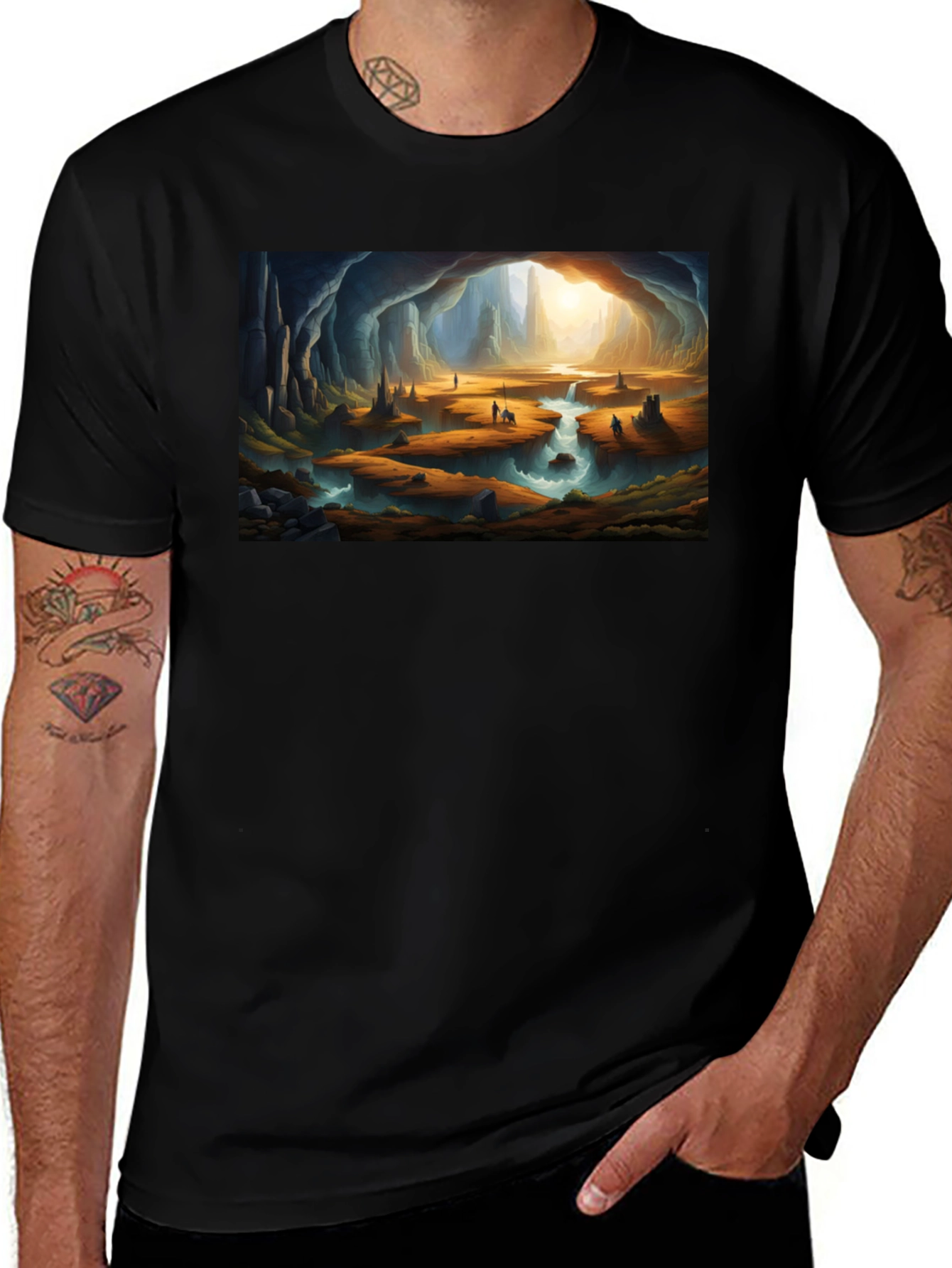 Fantasy Cave Art T-Shirt - Adventure Awaits!