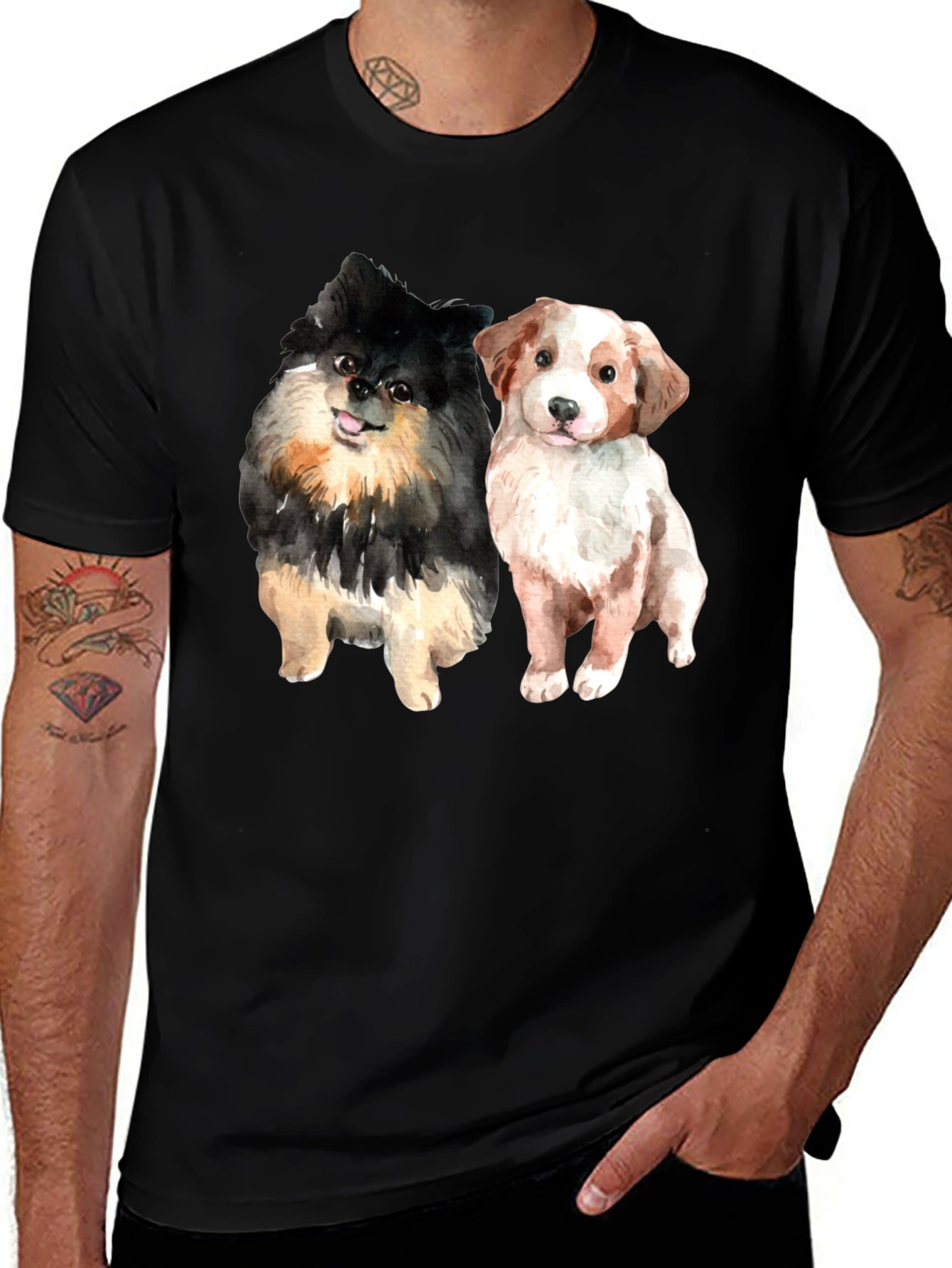 Variant 5 of Cute Dog Watercolor Art Black T-Shirt