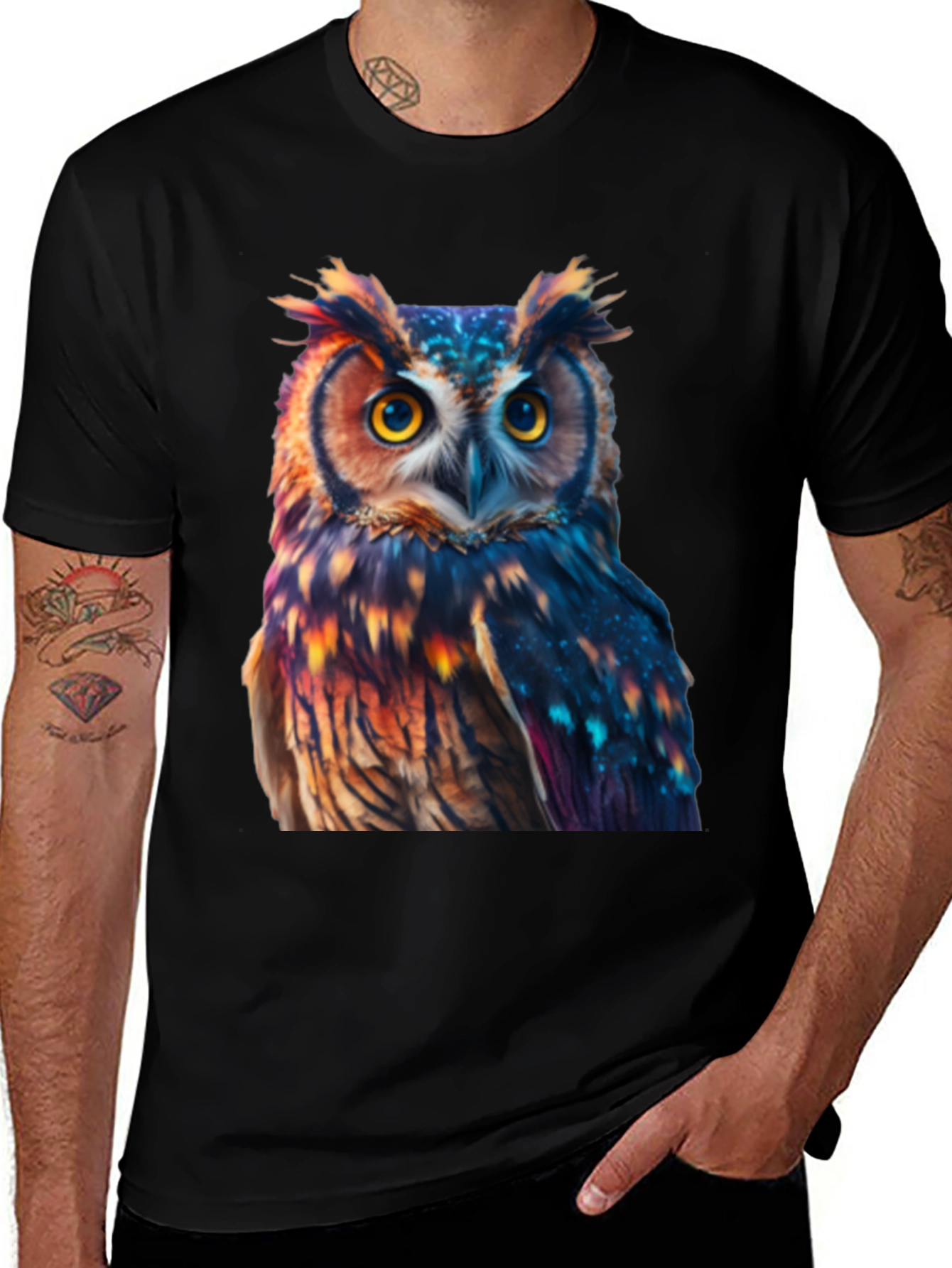 Variant 24 of Owl Print Black T-Shirt