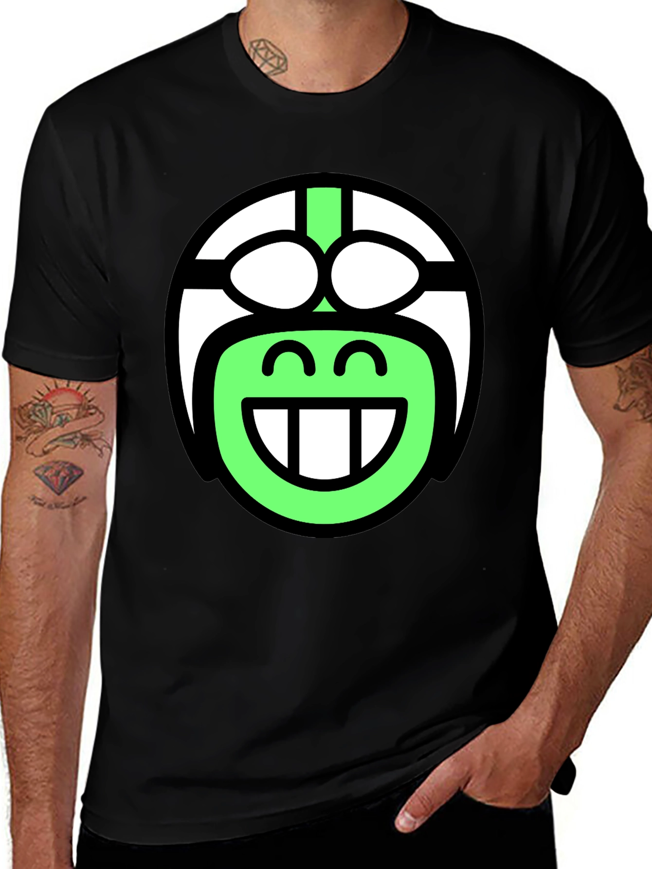 Variant 18 of Funky Smiley Face T-Shirt - Black Cotton Blend