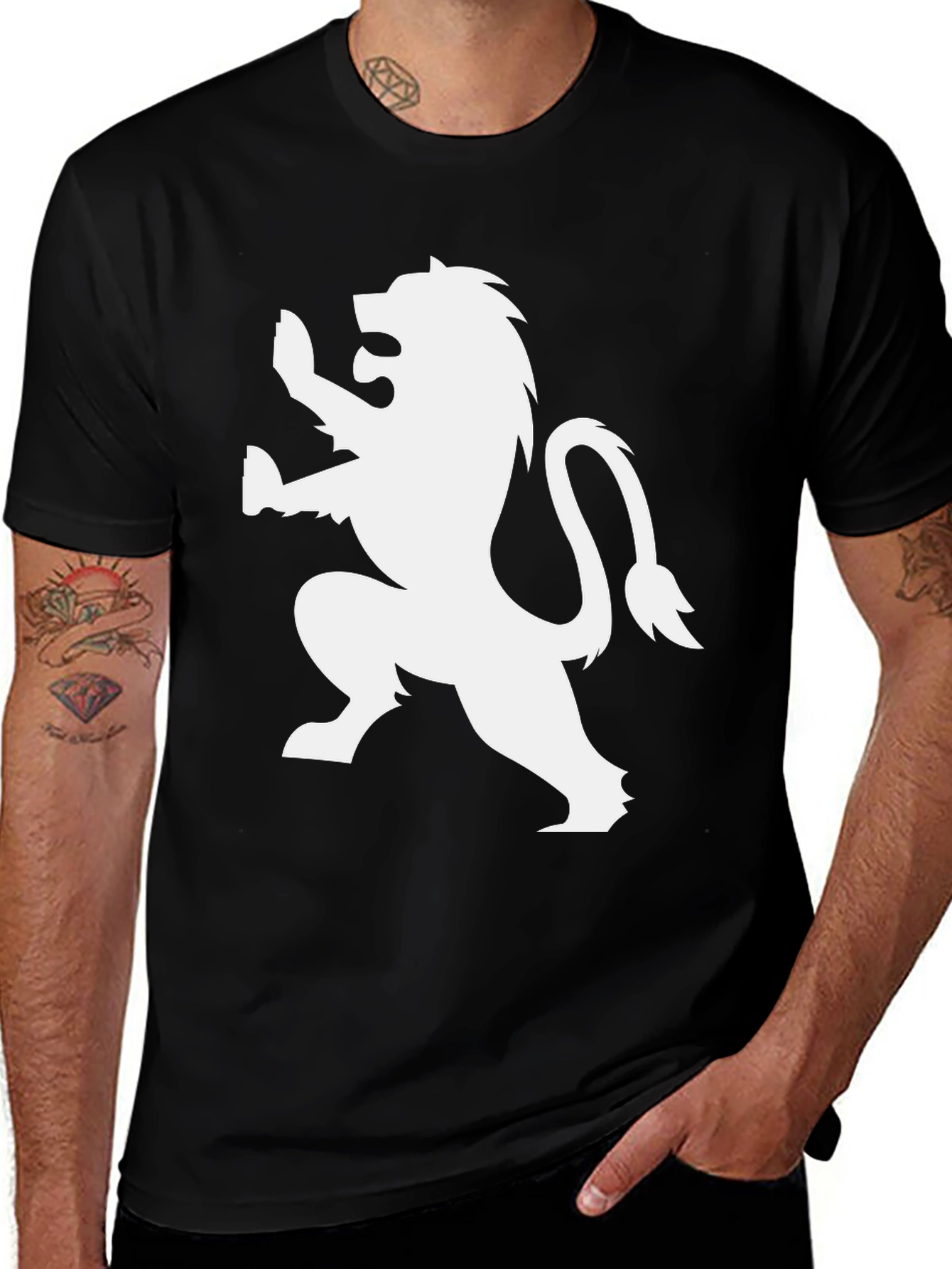Black T-Shirt with White Lion Rampant Design