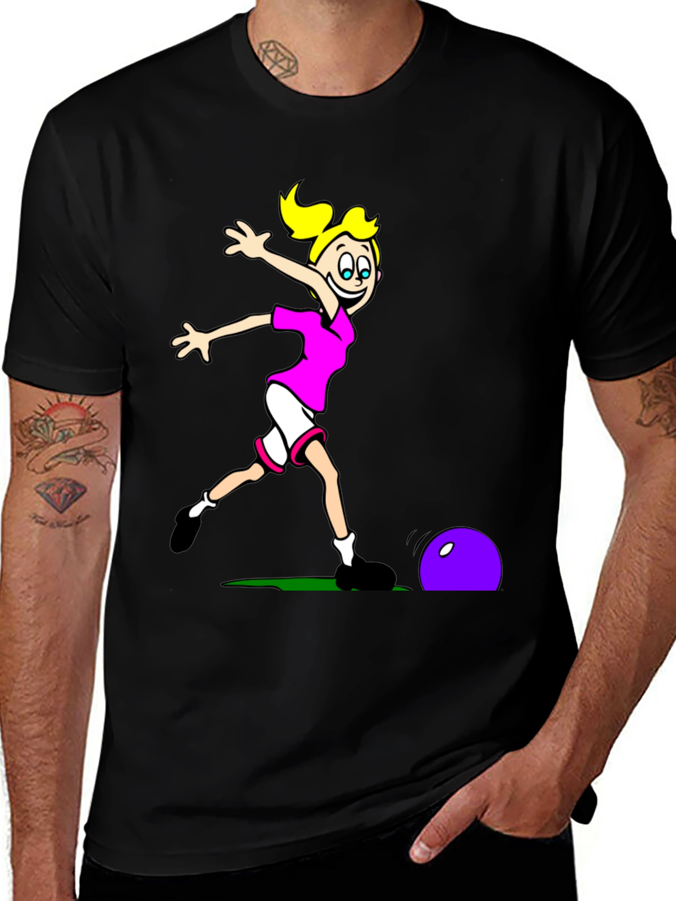 Variant 5 of Cartoon Soccer Girl T-Shirt - Black Cotton Tee