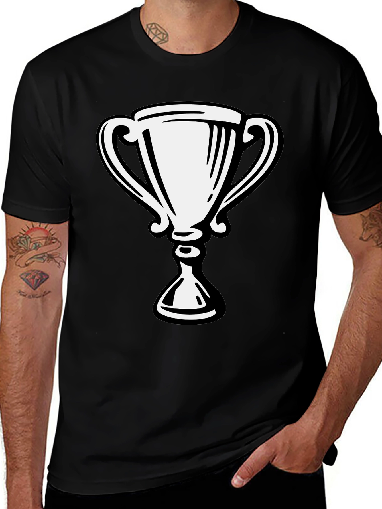 Variant 6 of Black T-Shirt with White Trophy Graphic