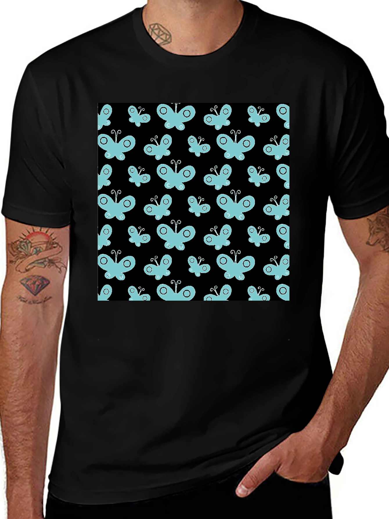 Variant 20 of Butterfly Pattern Black T-Shirt