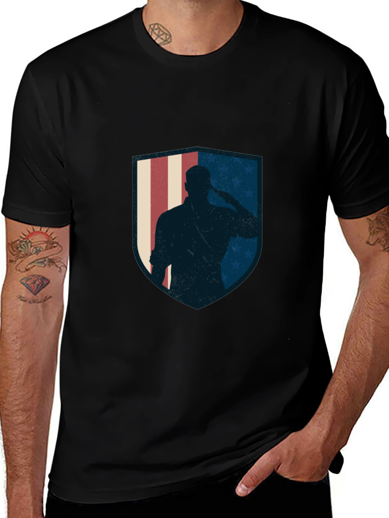 Variant 3 of Patriotic Soldier Graphic Tee - Black