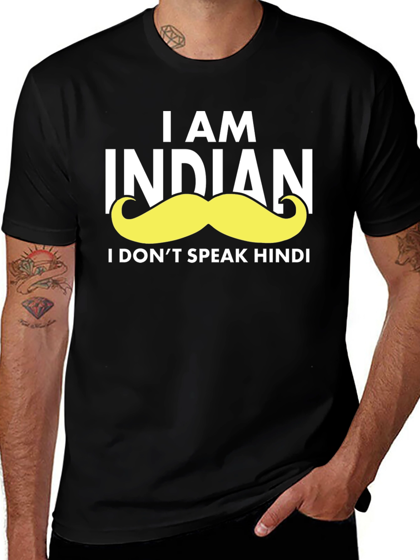 Black Funny Indian Moustache Graphic T-Shirt main image