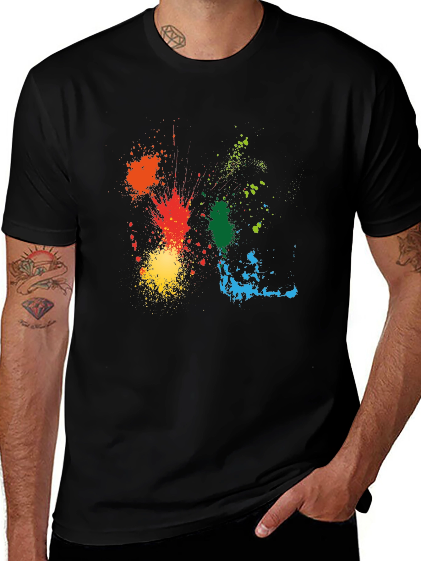 Variant 28 of Colorful Splatter Graphic Black T-Shirt