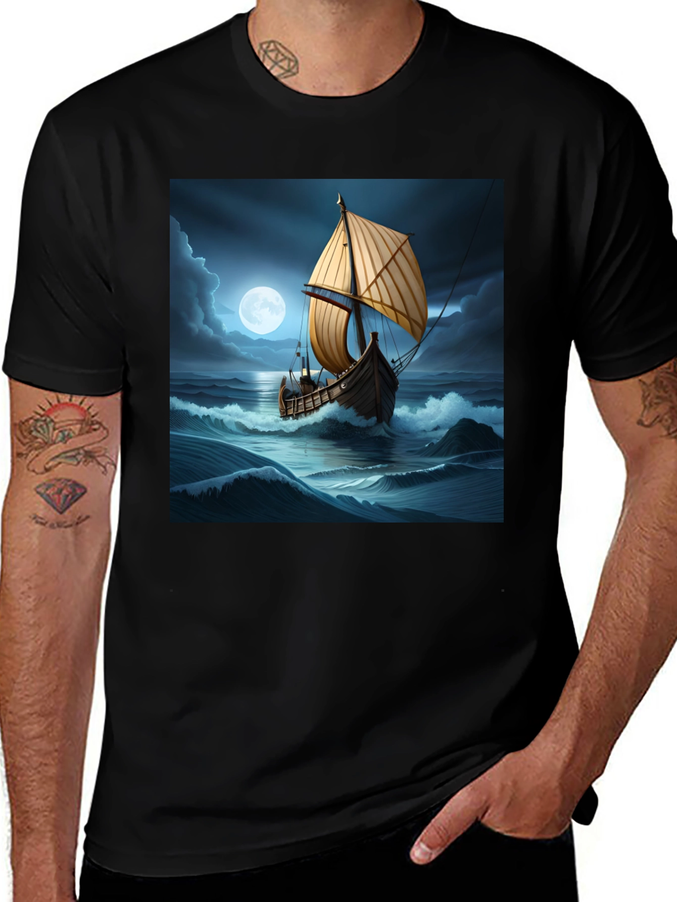 Variant 27 of Sailboat at Sea Black T-Shirt