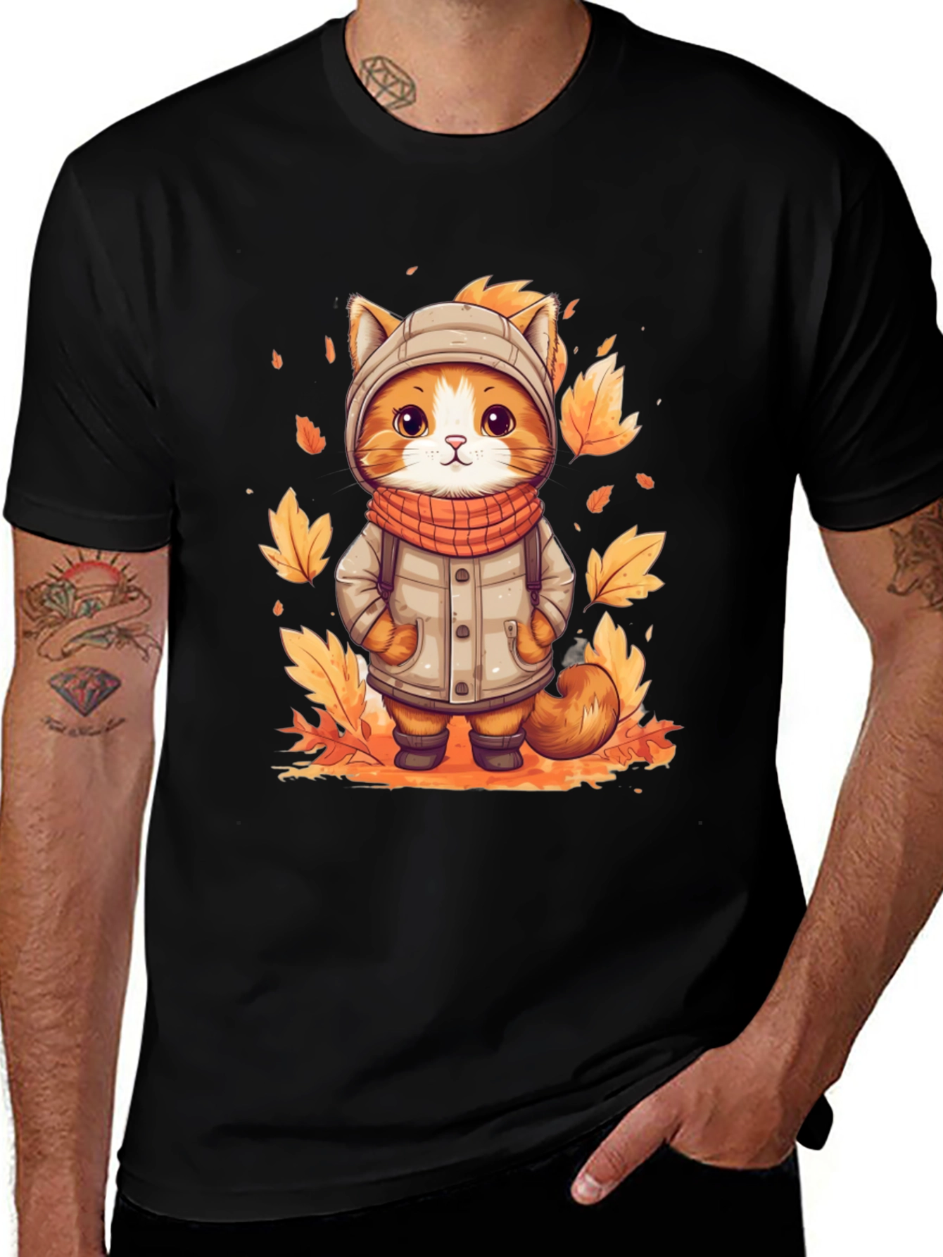 Variant 30 of Fall Cat T-Shirt - Cute Autumn Kitten Design