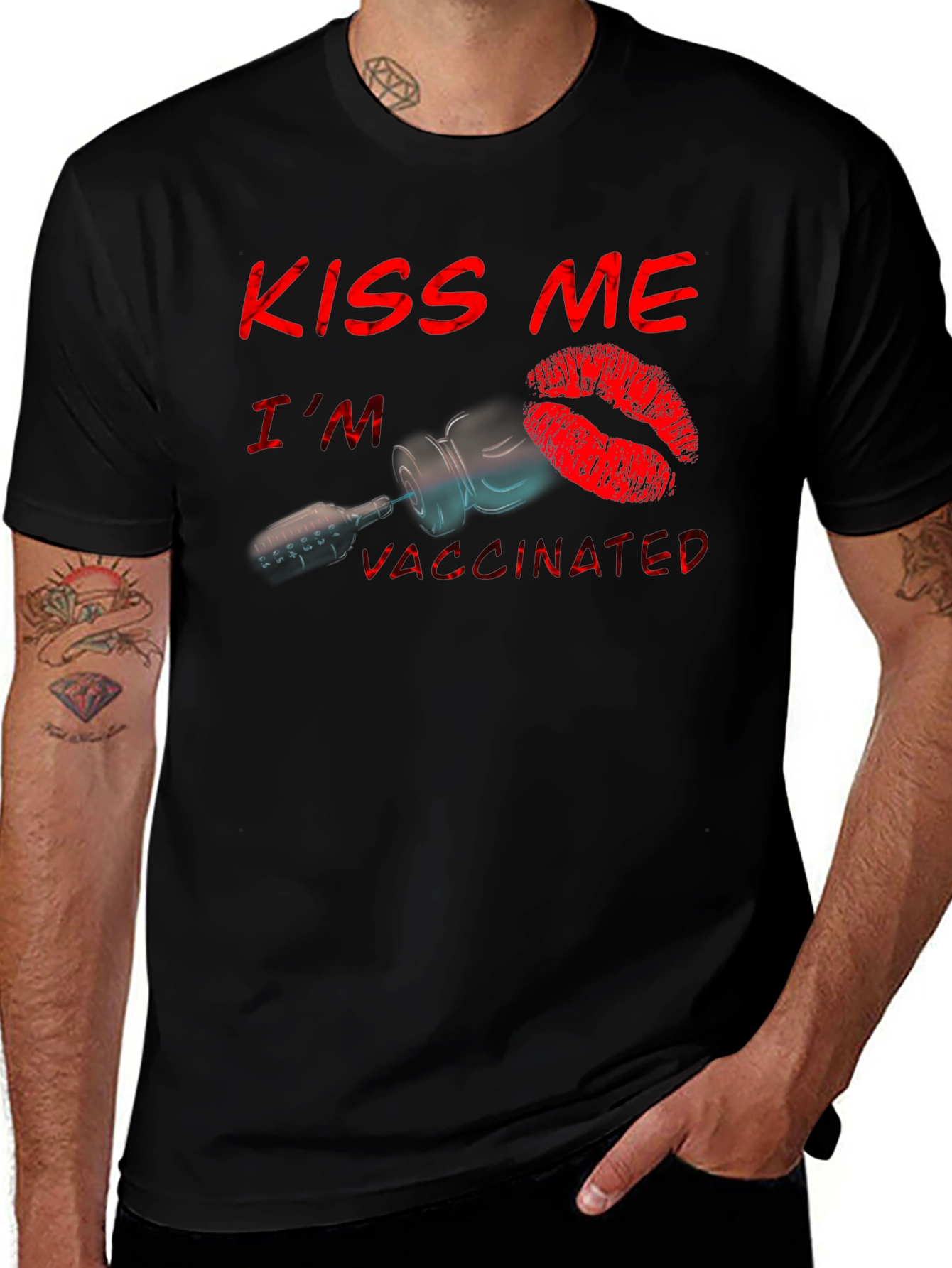 Variant 6 of Kiss Me I'm Vaccinated Black T-Shirt