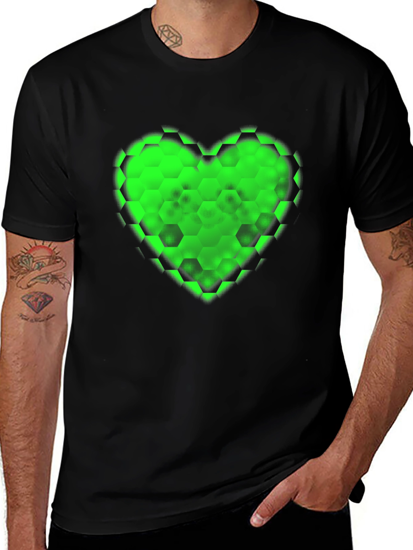 Variant 15 of Green Hex Heart Graphic T-Shirt - Soft Cotton Blend