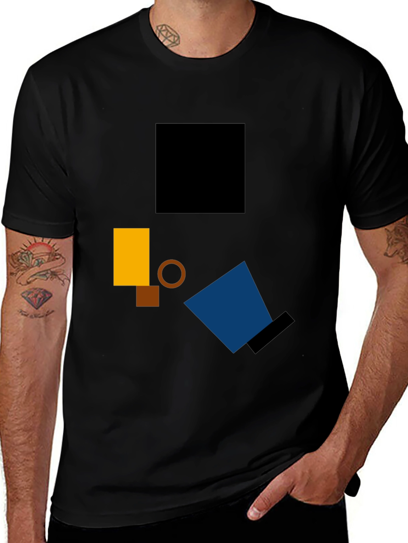 Variant 6 of Abstract Geometric Print Black T-Shirt