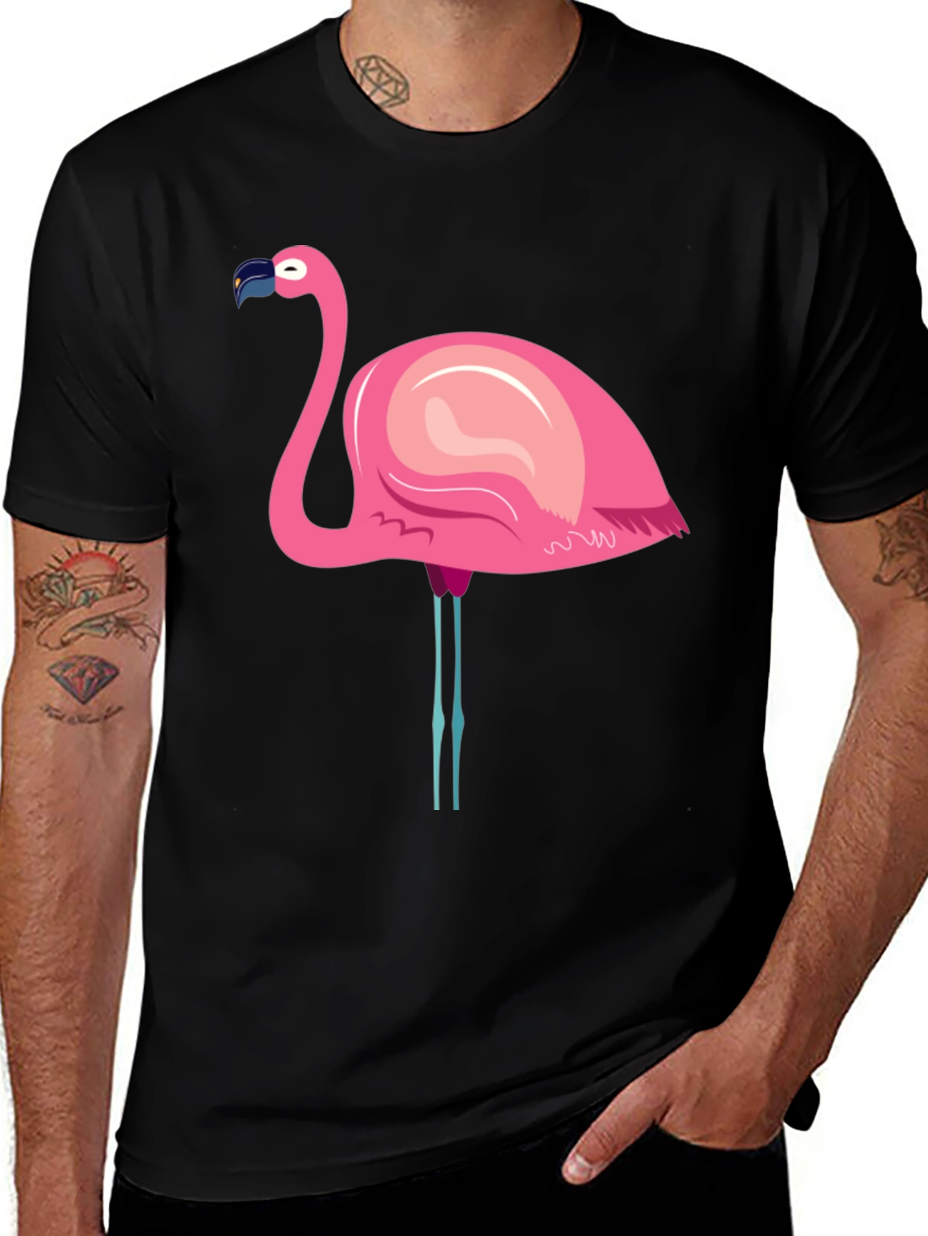 Variant 26 of Flamingo Graphic Tee - Casual Black T-Shirt