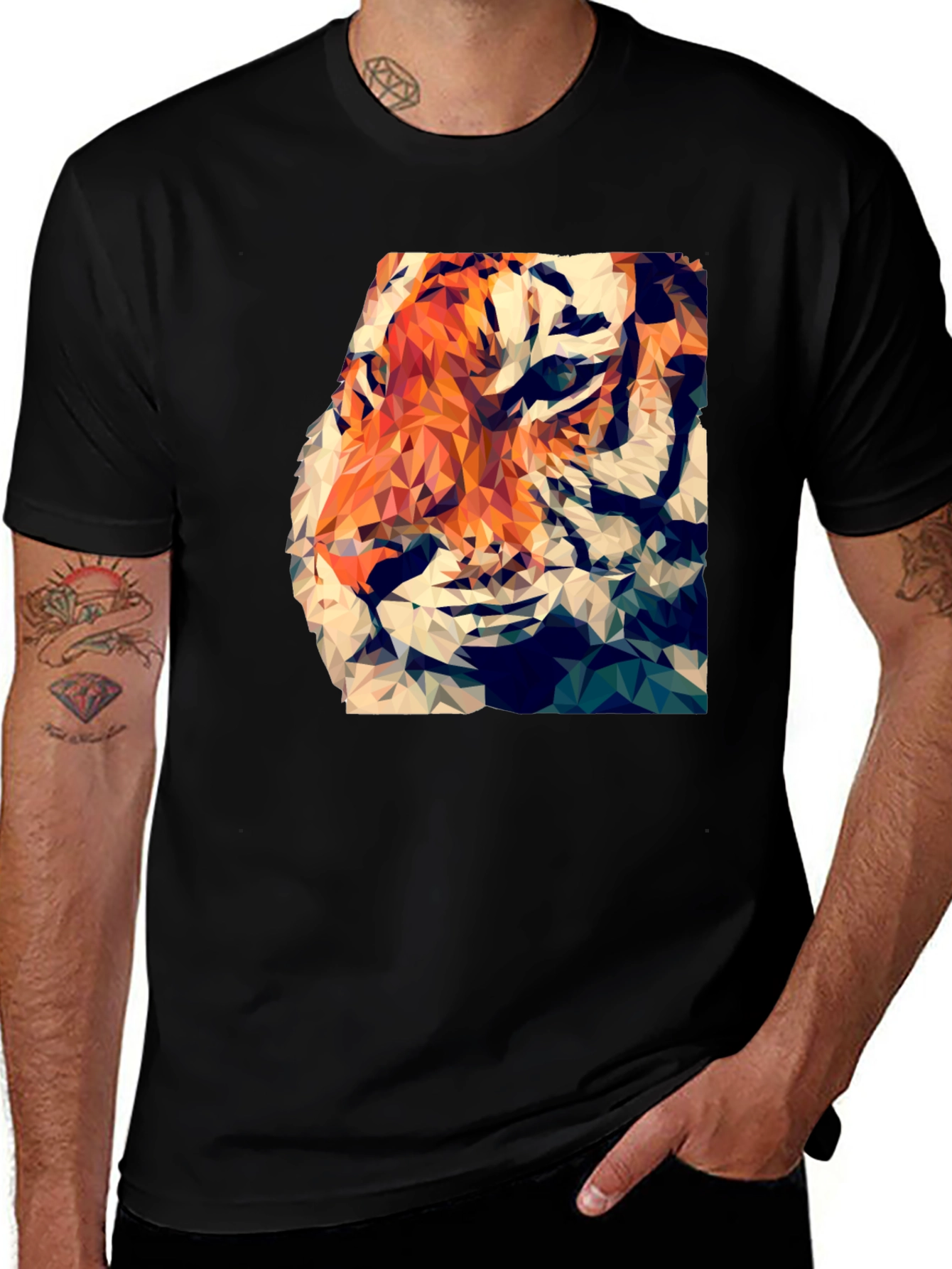 Geometric Tiger Graphic Black T-Shirt