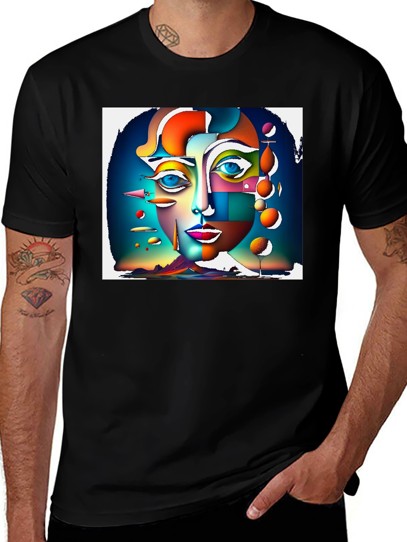 Variant 28 of Abstract Face Graphic Black T-Shirt