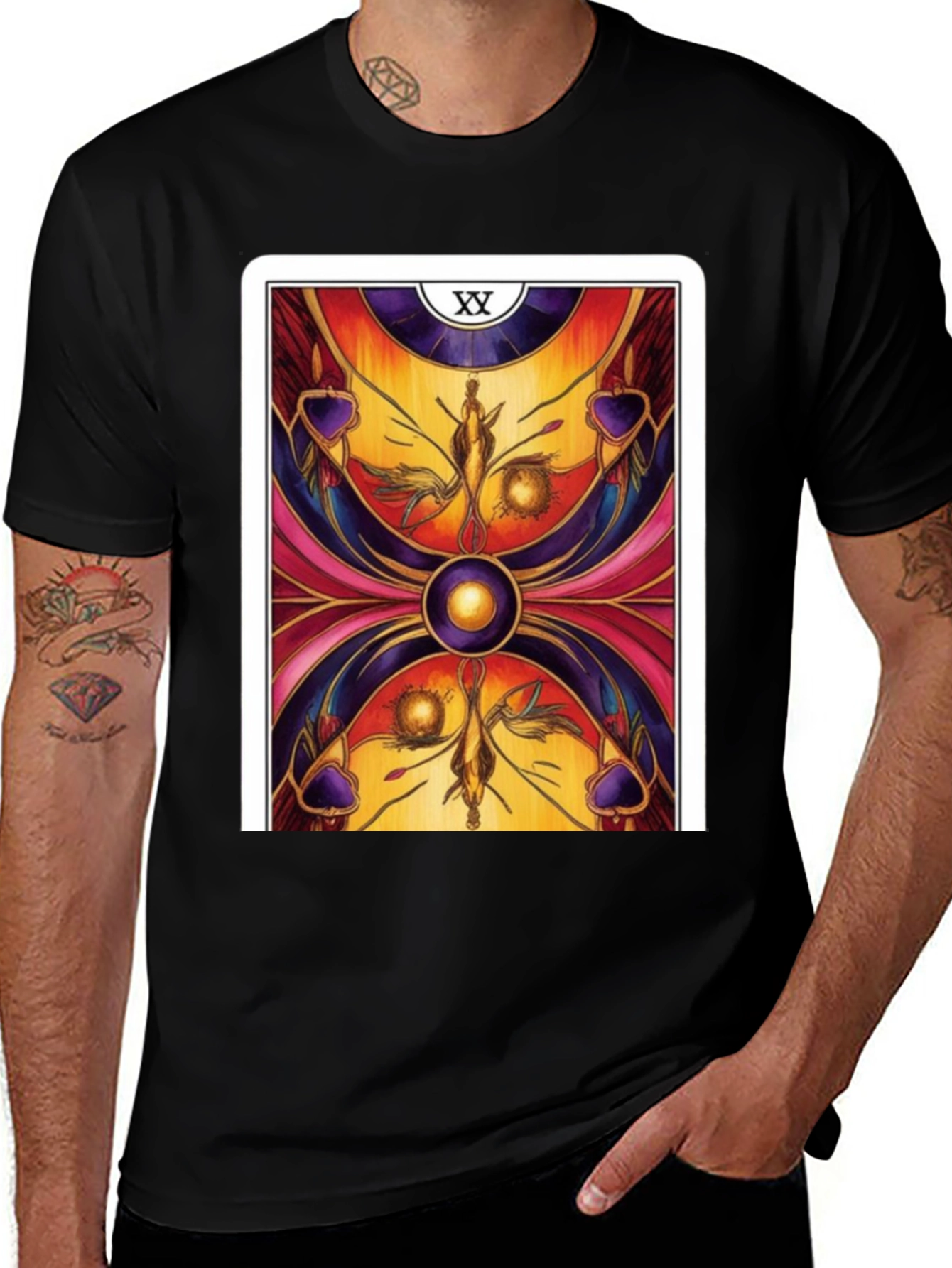 Variant 16 of Tarot Card Graphic T-Shirt - Black Cotton Tee