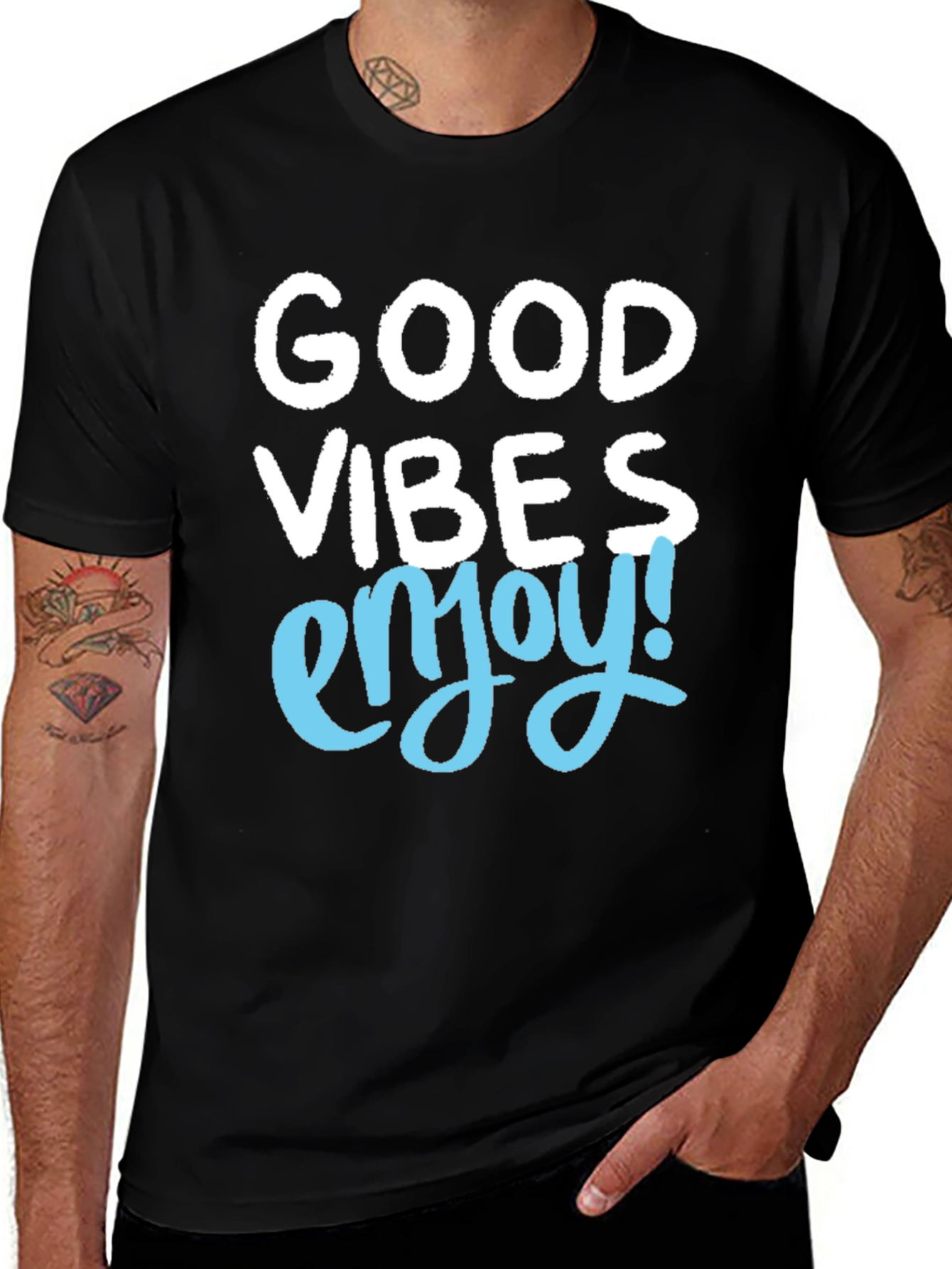 Variant 4 of Good Vibes Enjoy! Men's Graphic Tee - Black