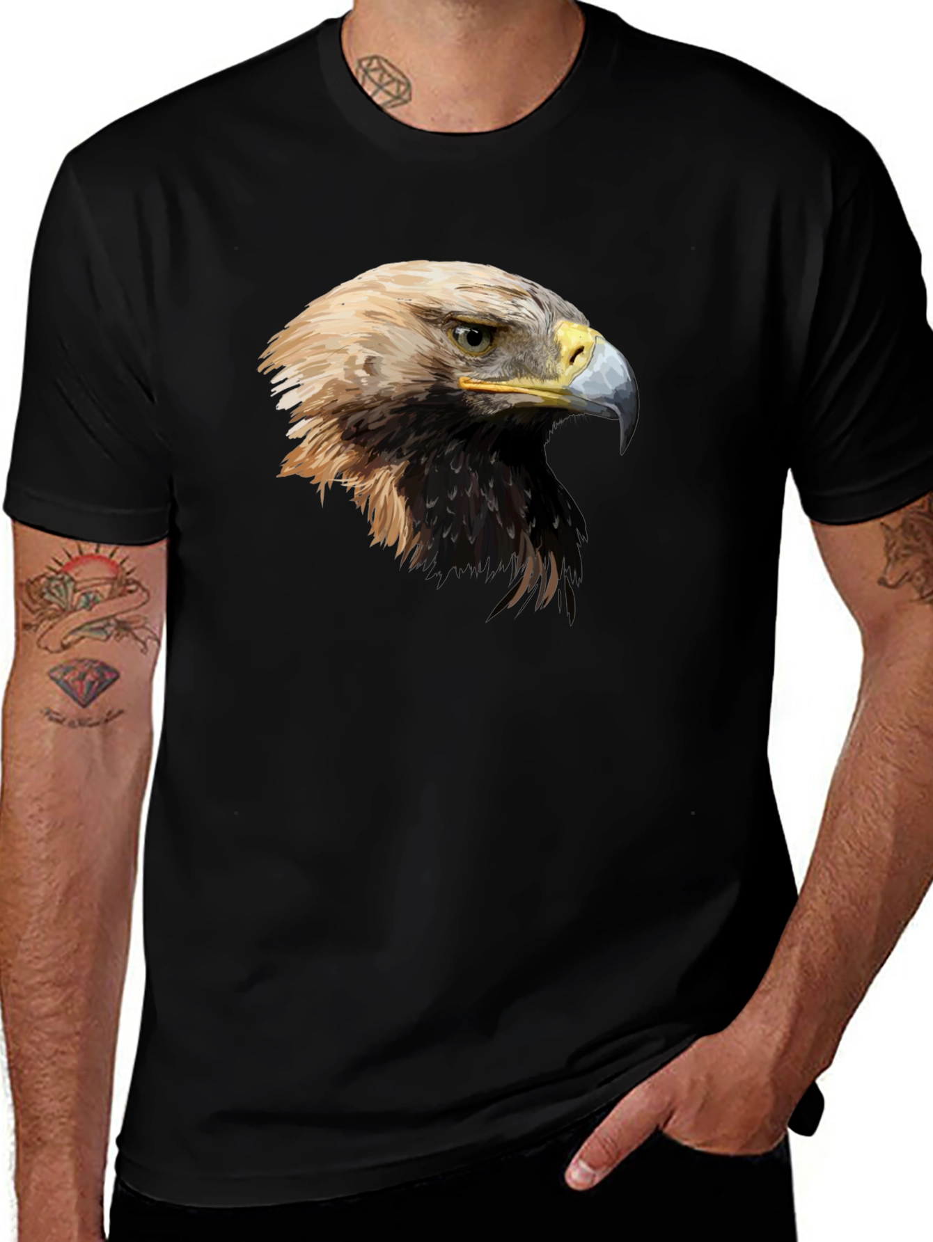Variant 4 of Men's Black Eagle Graphic Tee - Classic Crew Neck Comfort