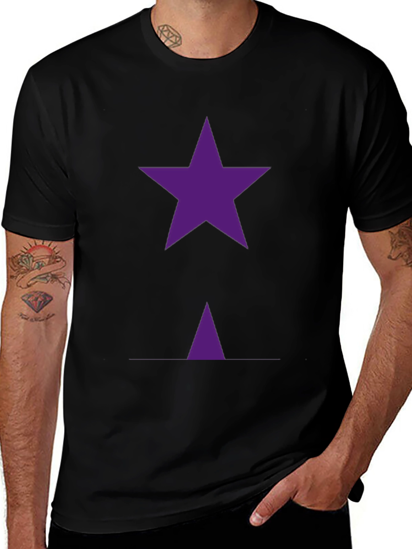 Variant 27 of Purple Star Graphic T-Shirt - Casual Black Tee