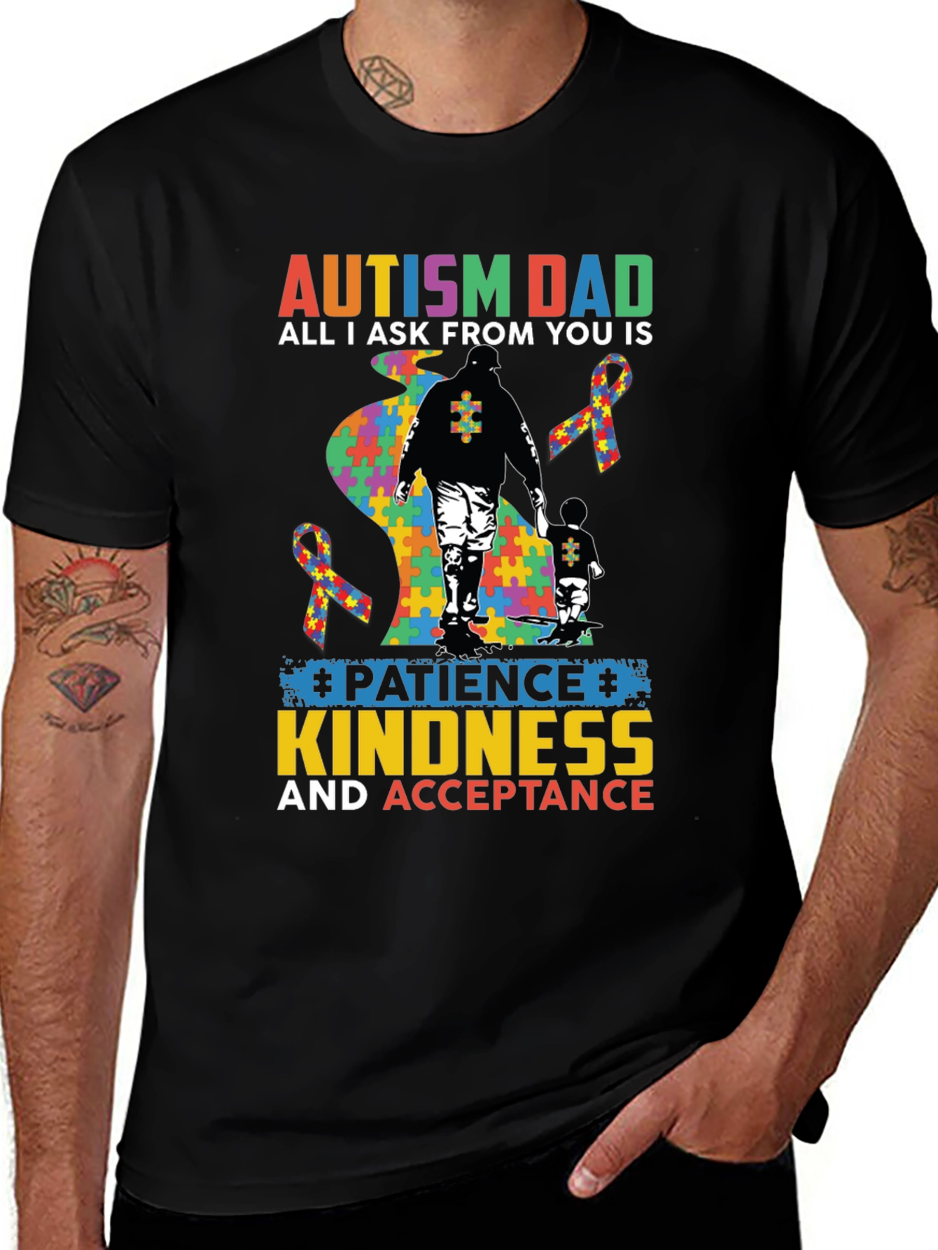 Autism Dad T-Shirt: Patience, Kindness & Acceptance