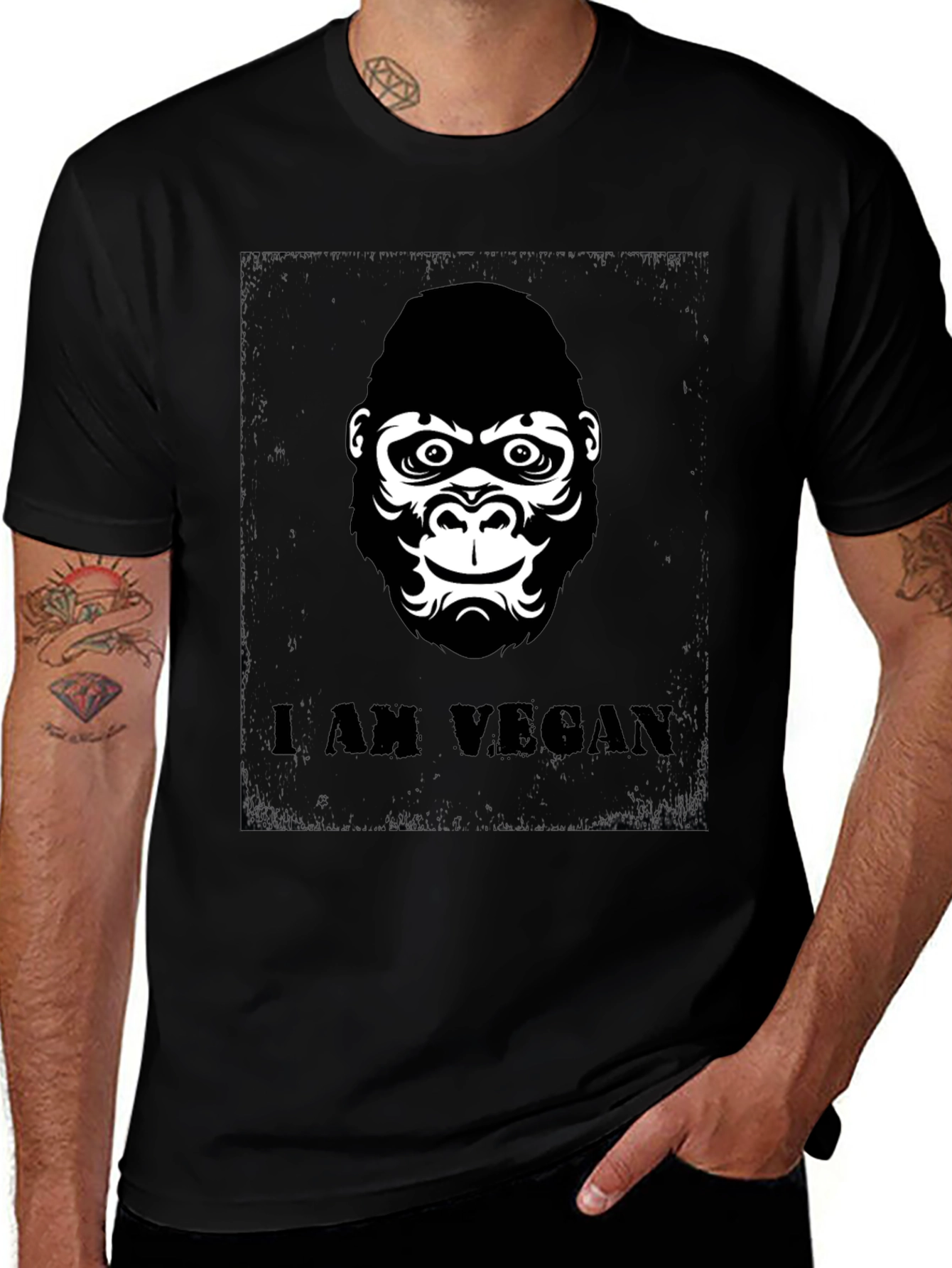 Variant 28 of I am Vegan Gorilla T-Shirt - Black Cotton Tee