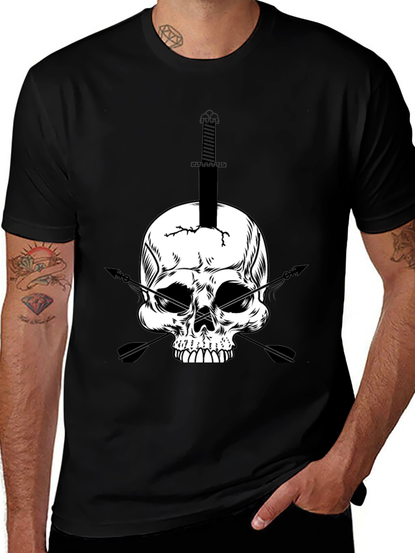 Variant 9 of Skull & Sword Graphic Tee - Black Cotton T-Shirt