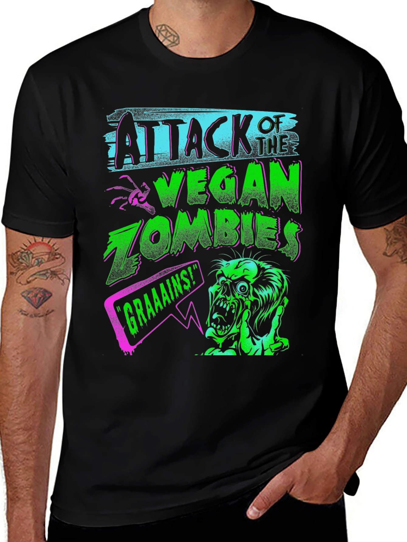 Variant 16 of Attack of the Vegan Zombies Graphic Tee