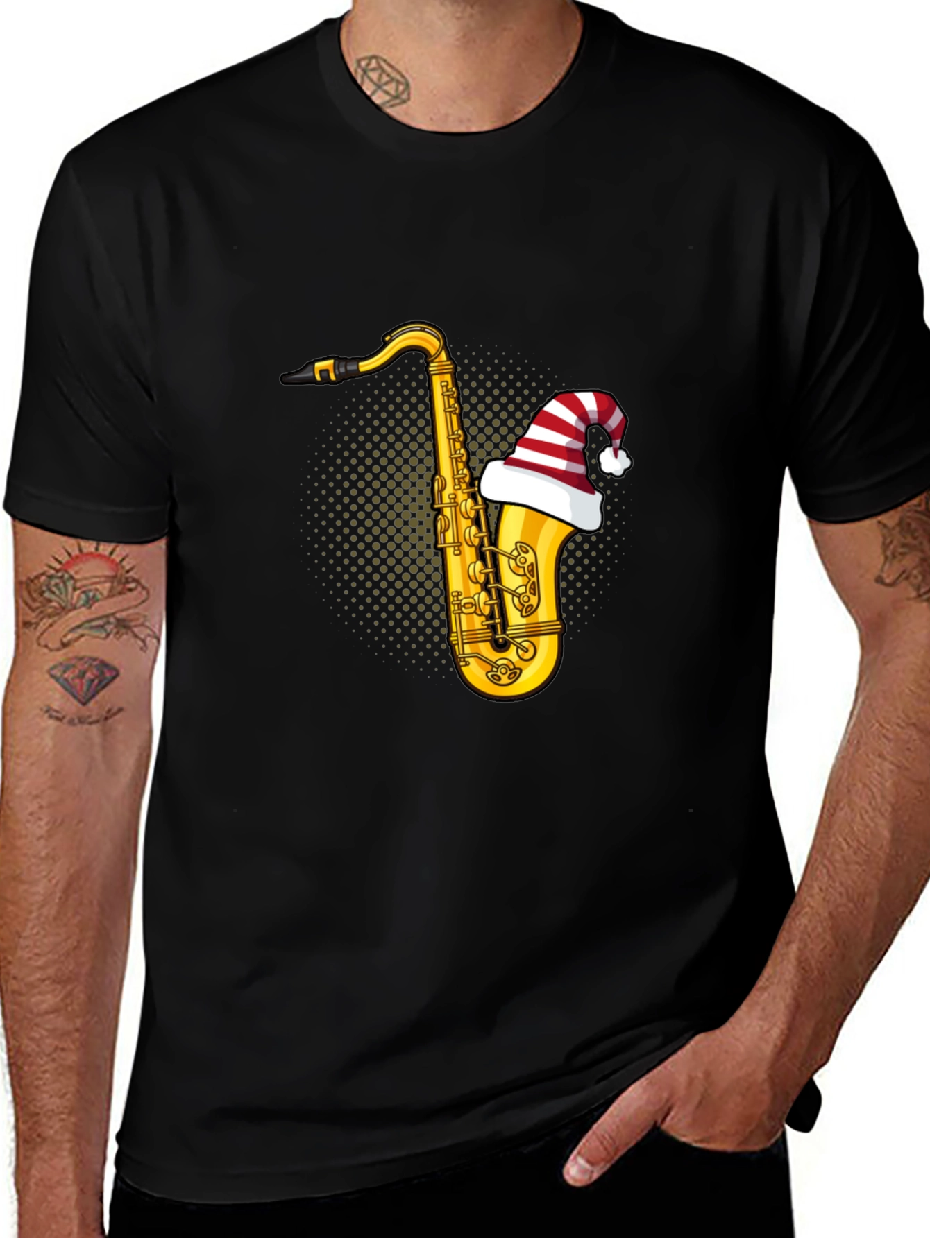Variant 18 of Saxophone Santa Hat Black T-Shirt