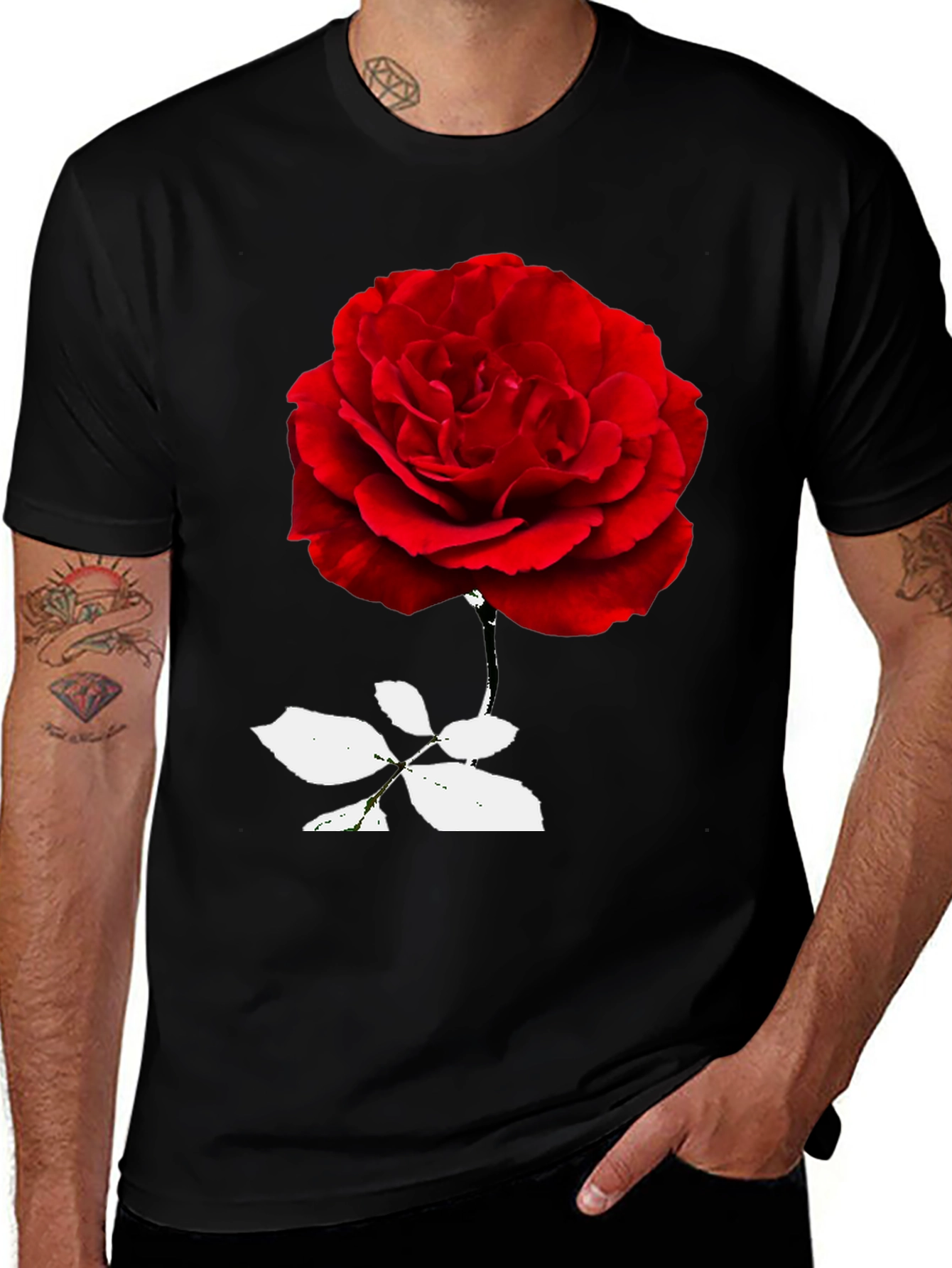 Variant 19 of Red Rose Graphic Black T-Shirt