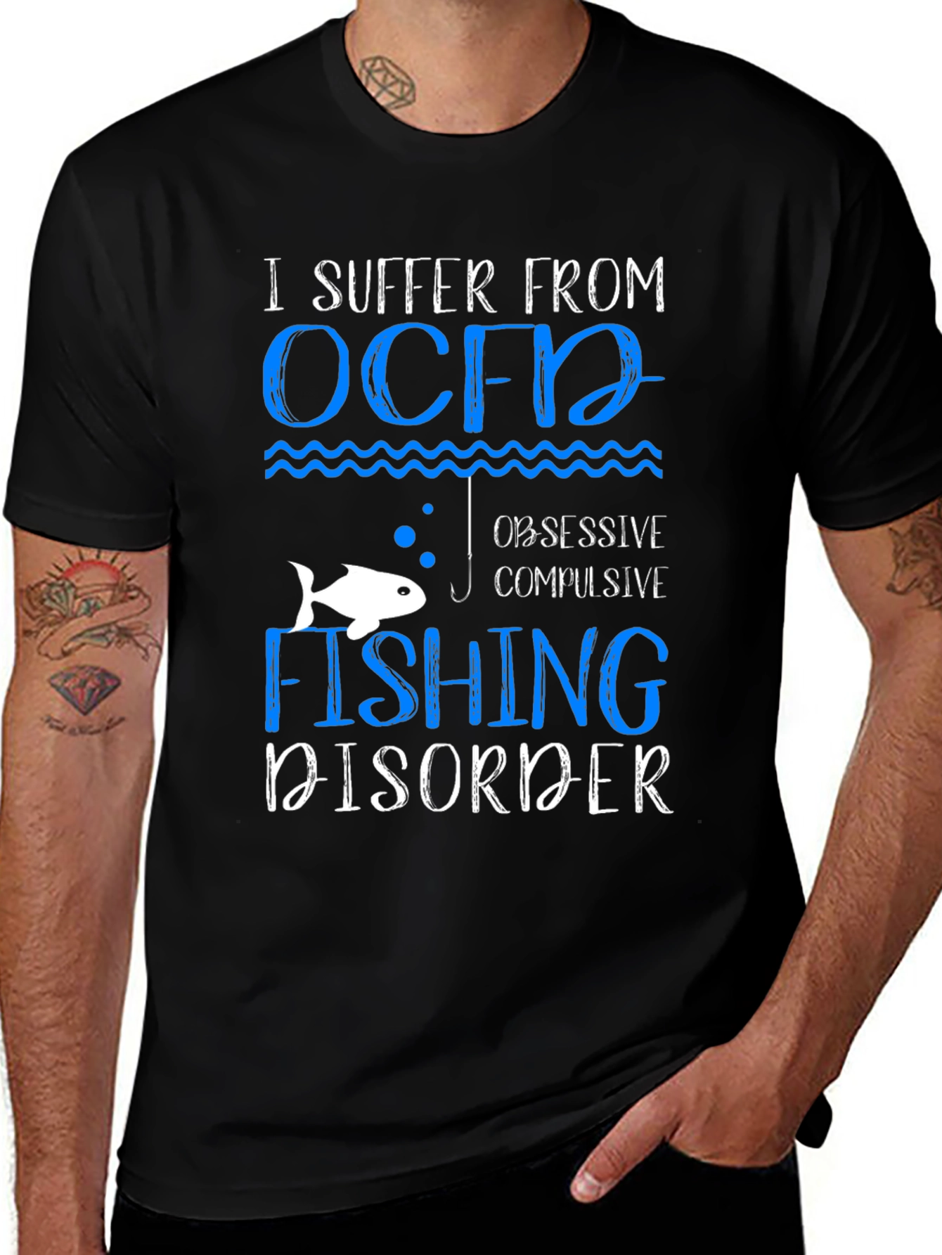 Variant 26 of OCFD Obsessive Fishing Disorder Black T-Shirt