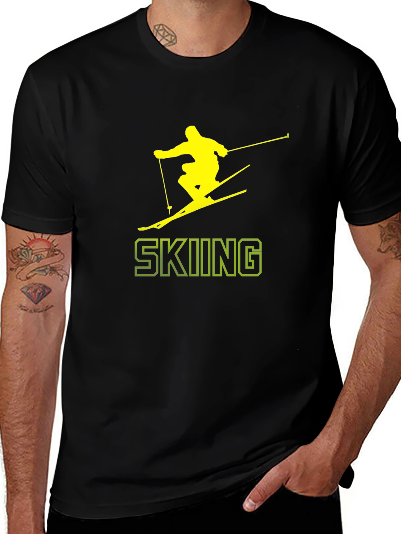 Variant 5 of Skiing Graphic Tee - Black Cotton T-Shirt