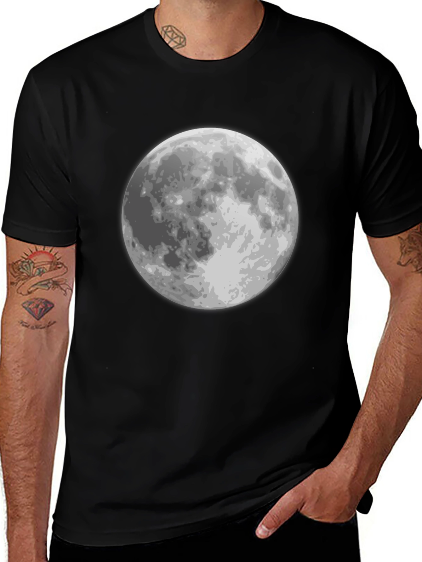 Variant 7 of Lunar Graphic Tee - Black Moon Print T-Shirt