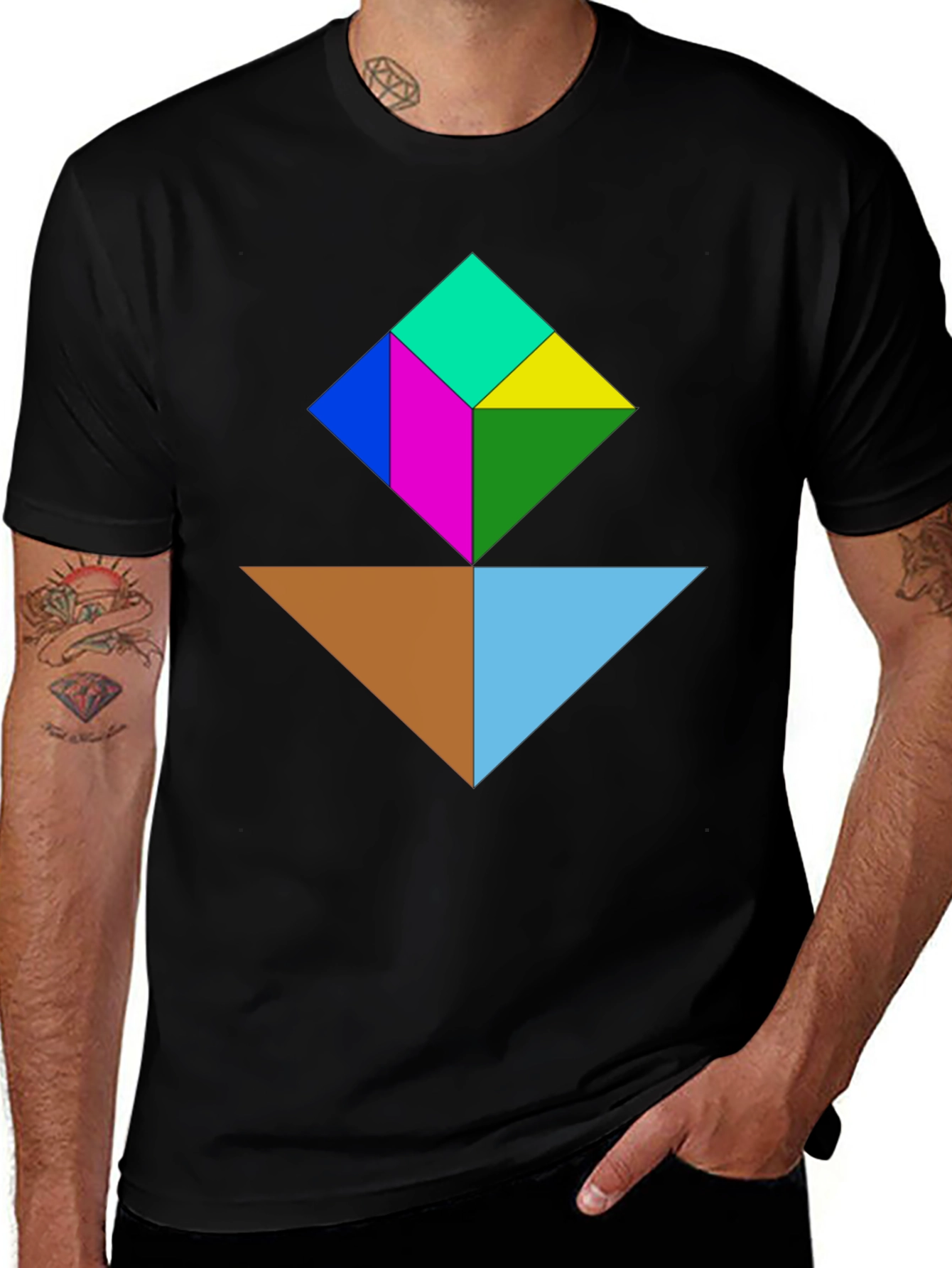 Variant 9 of Geometric Shapes Graphic Print Men's Black T-Shirt