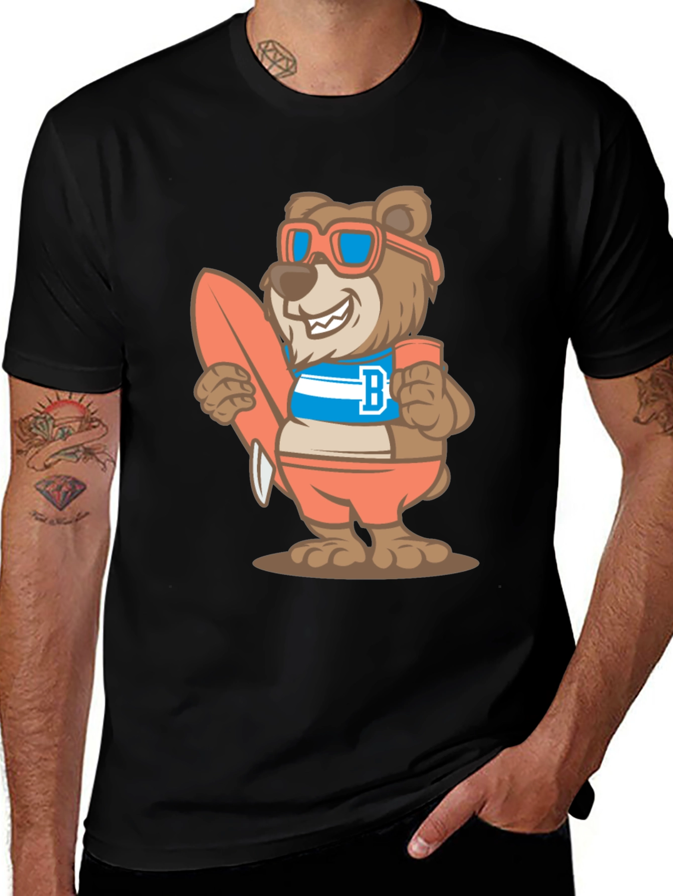 Variant 17 of Surfer Bear Graphic T-Shirt - Black