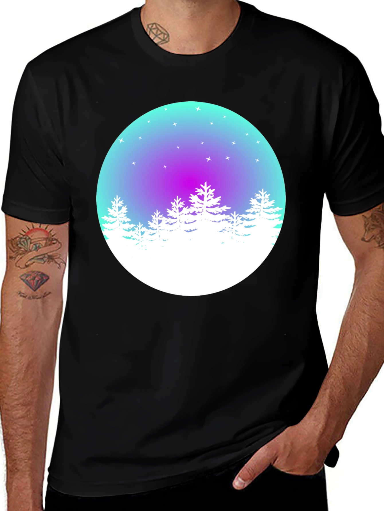 Variant 9 of Winter Forest Graphic Tee - Men's Black T-Shirt