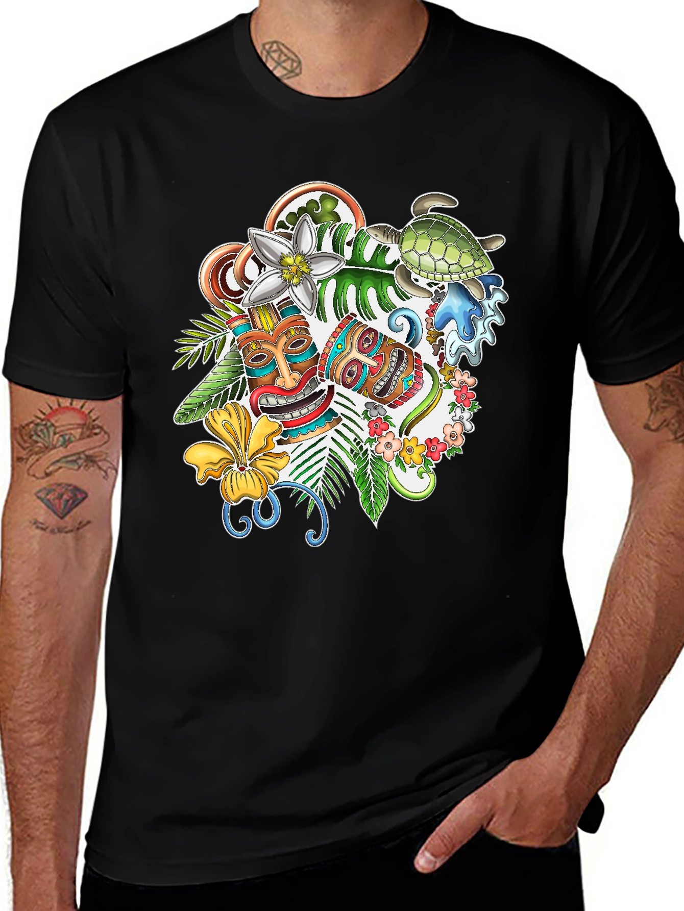 Variant 4 of Tropical Tiki Graphic Black T-Shirt