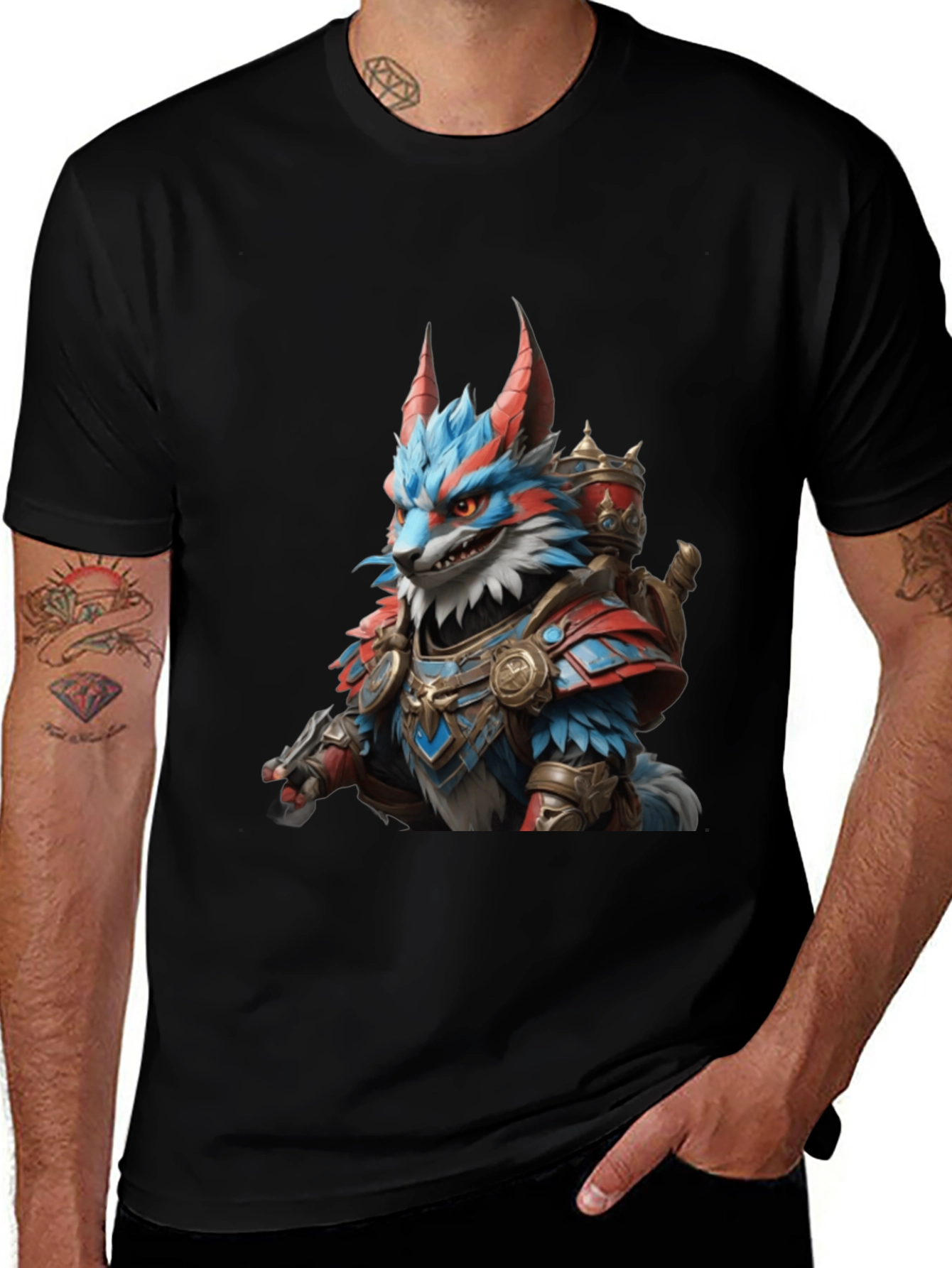 Variant 18 of Fantasy Warrior Wolf Graphic Black Tee