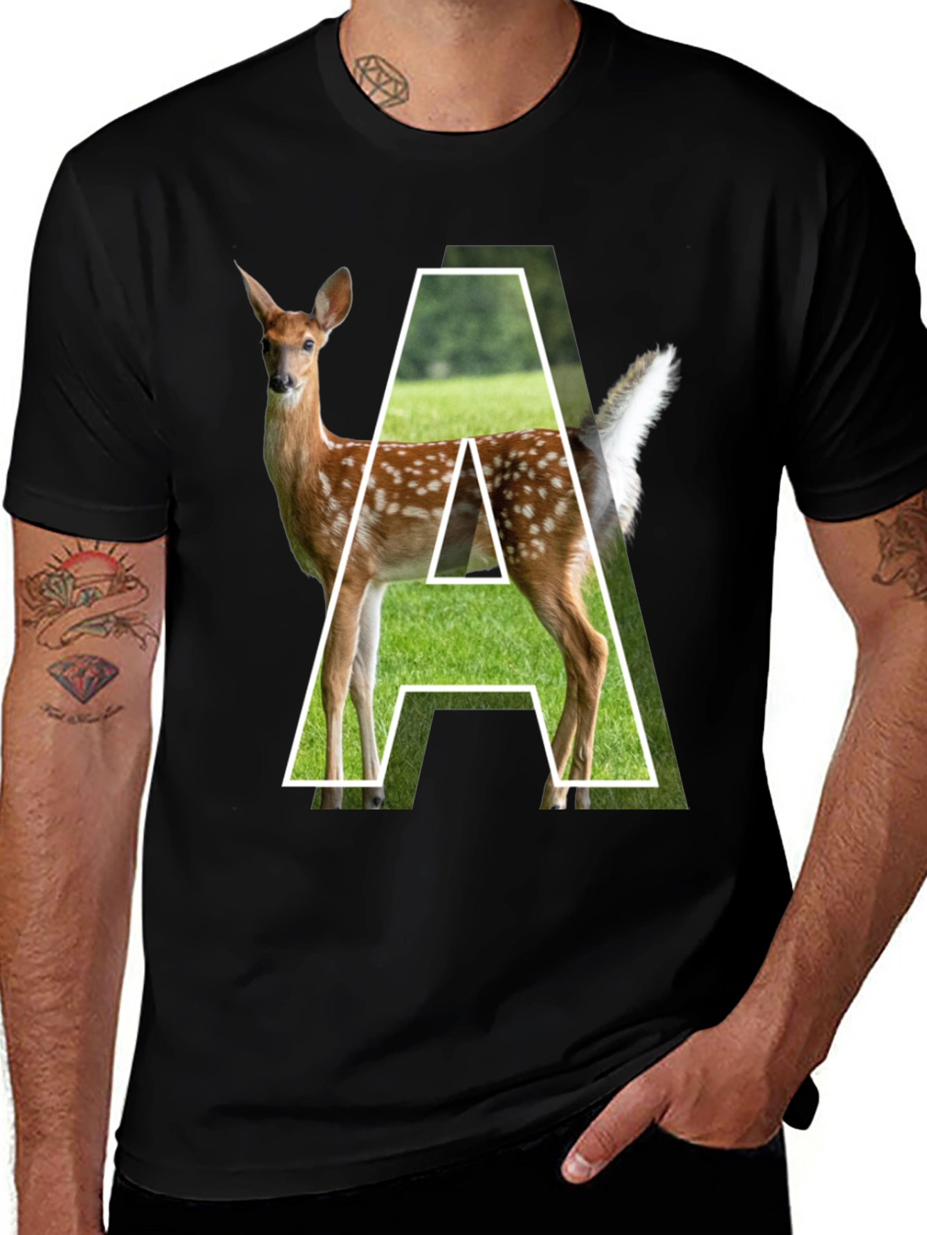 Variant 26 of Deer Initial "A" Graphic T-Shirt