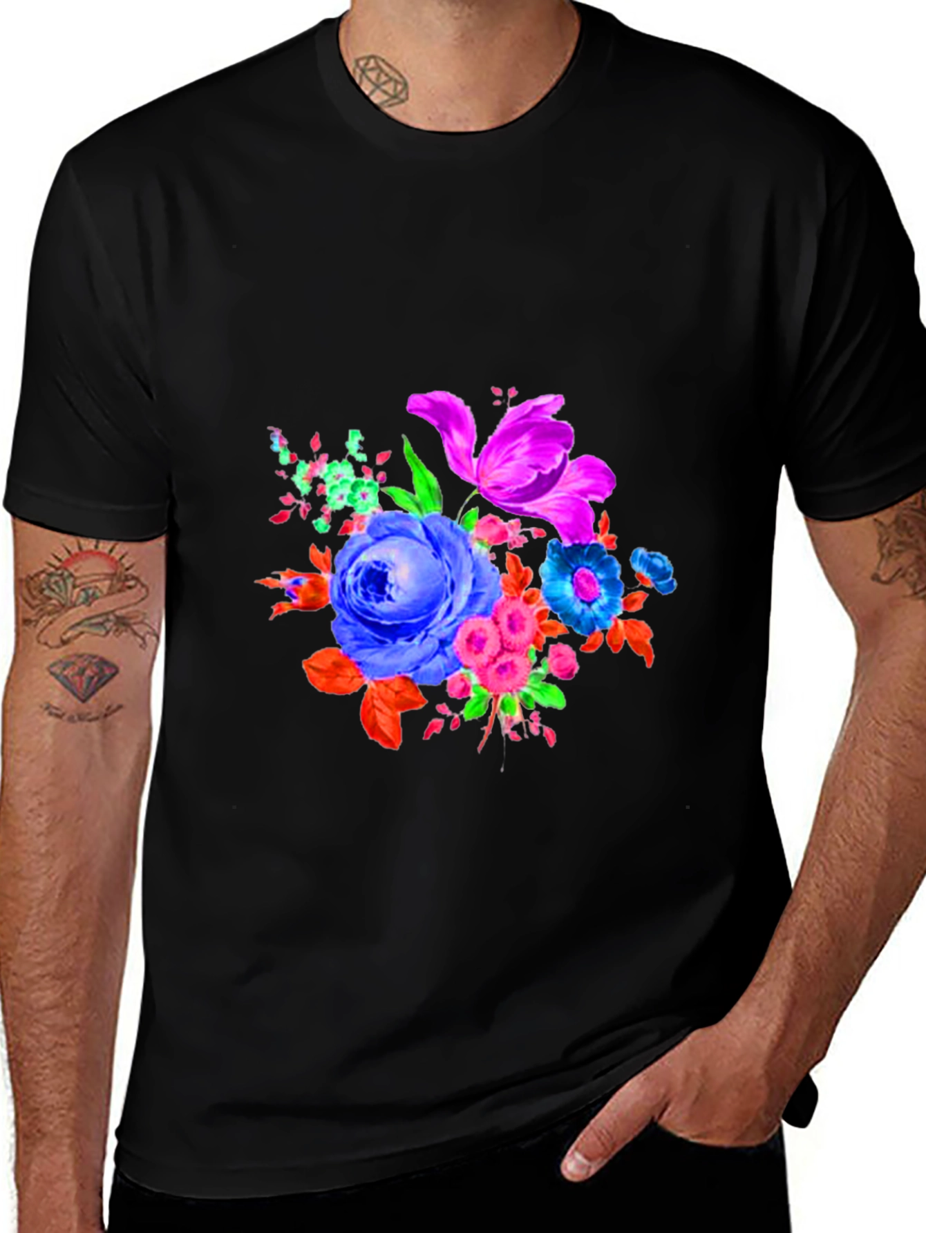 Variant 17 of Floral Print Black T-Shirt for Men