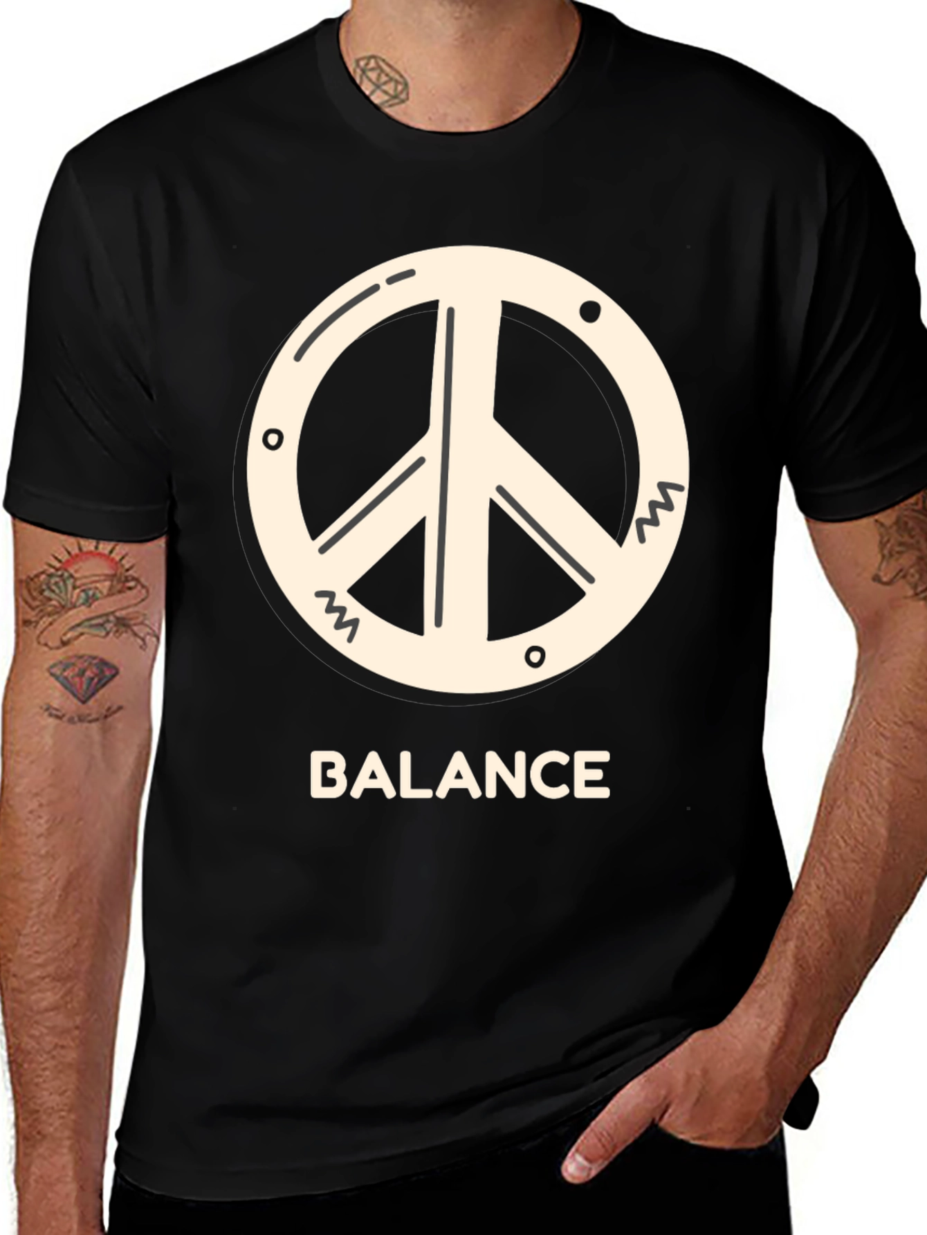 Variant 19 of Balance Peace Sign Tee - Black Cotton T-Shirt