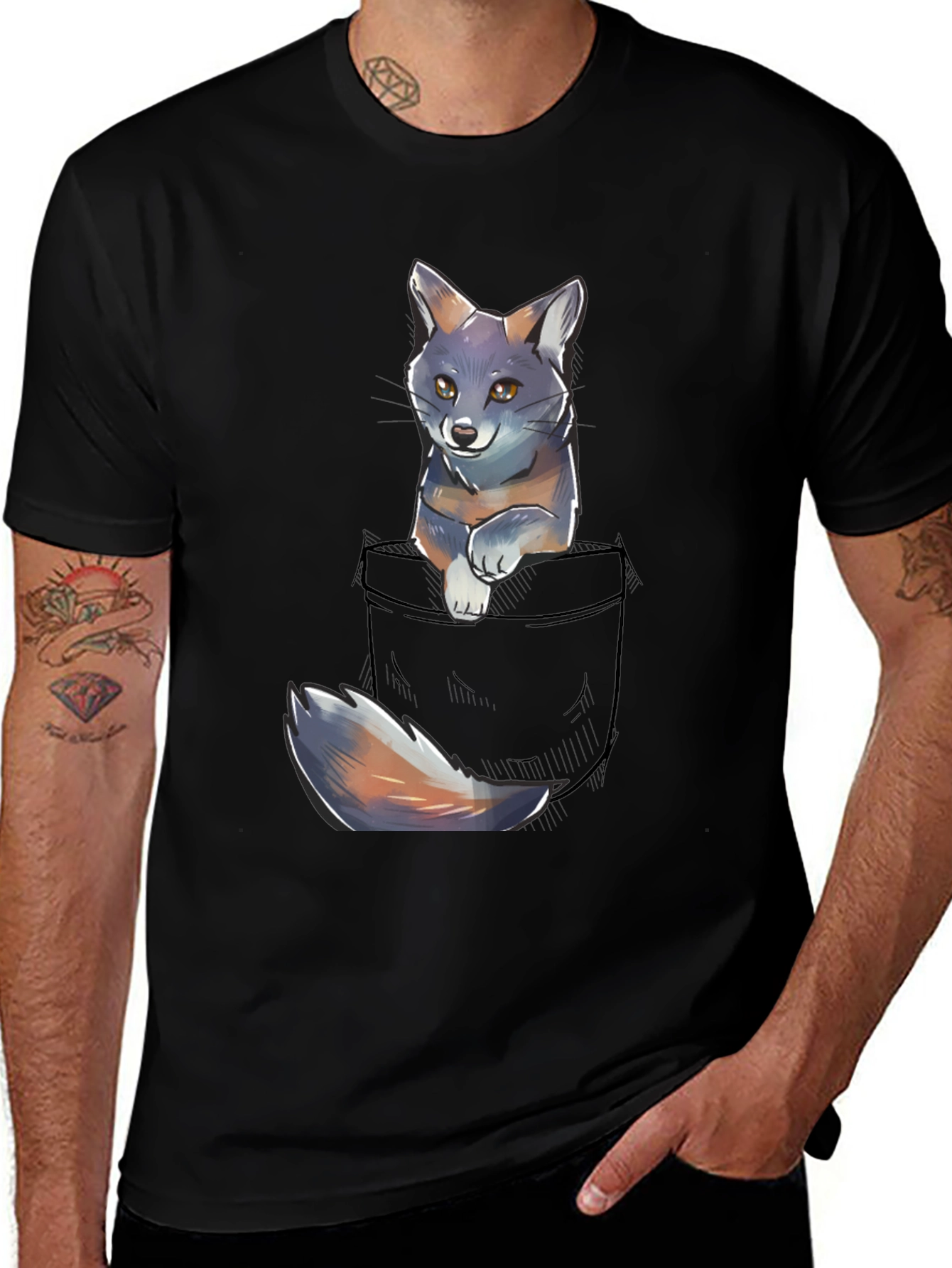 Variant 8 of Pocket Fox Graphic Tee - Soft Cotton Blend, Unisex Fit