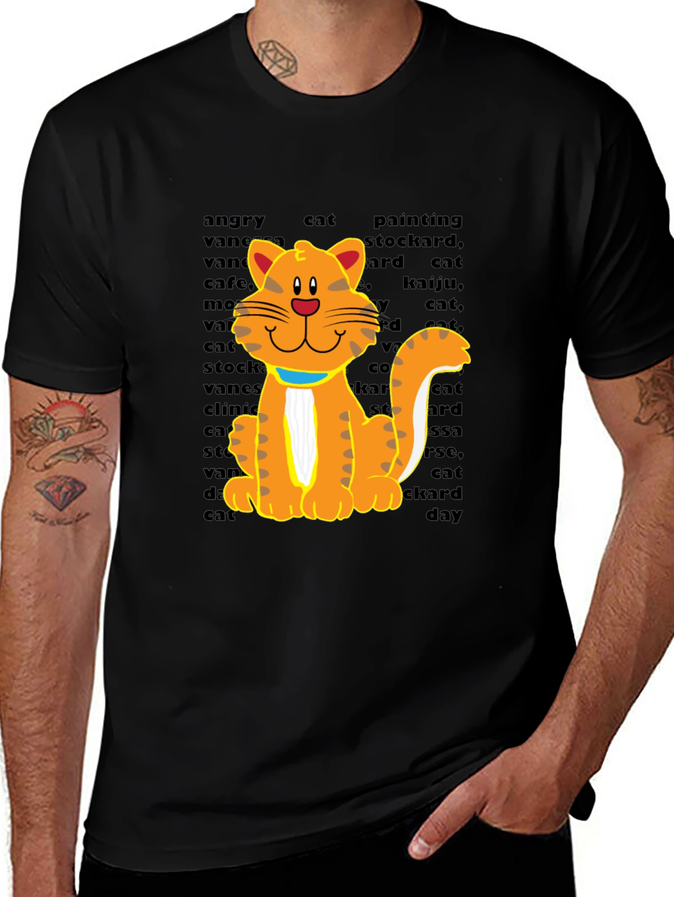 Variant 28 of Cartoon Cat Graphic Tee - Casual Black T-Shirt