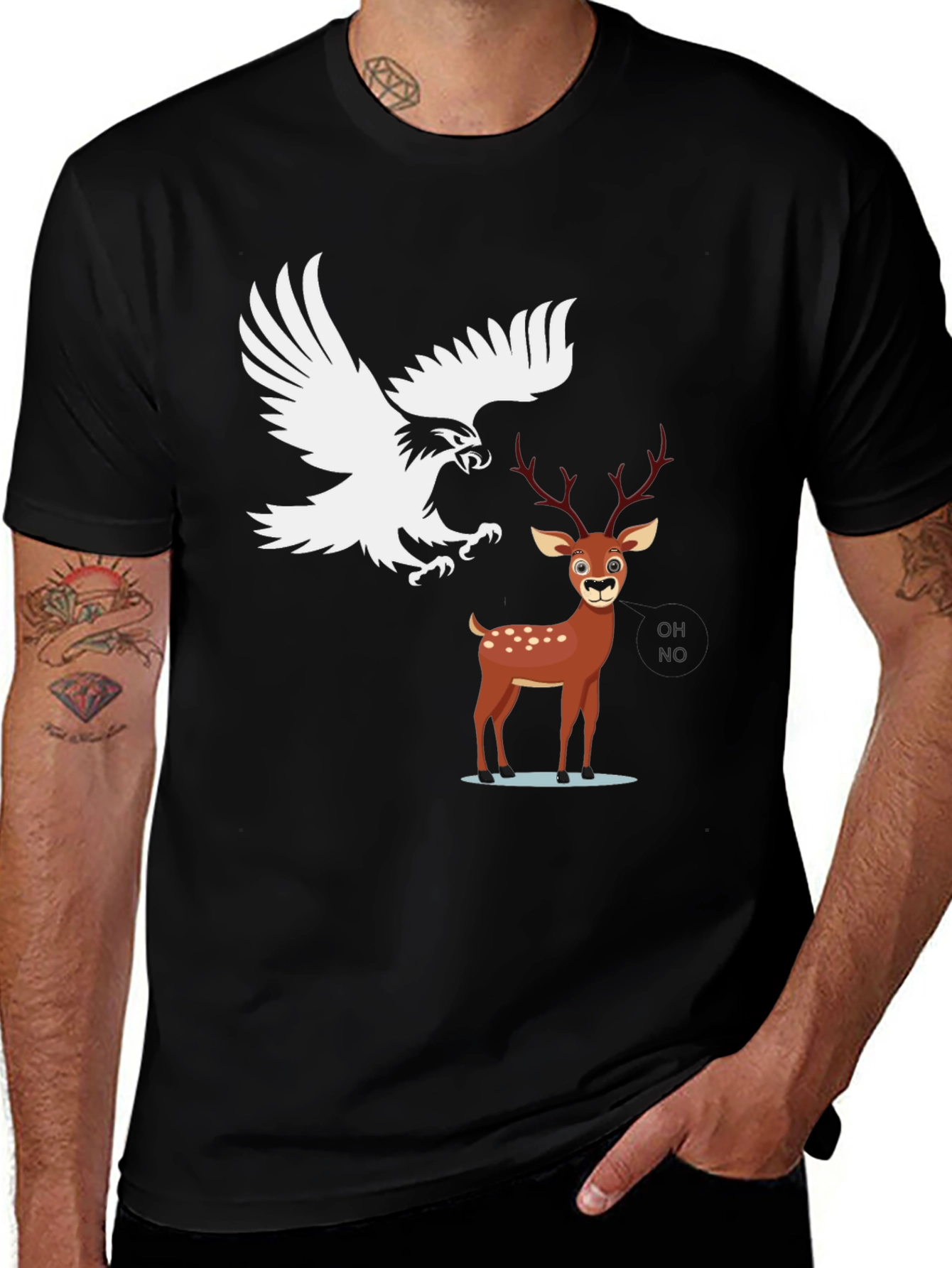 Variant 24 of Eagle vs Deer Graphic Tee - Black Cotton Blend