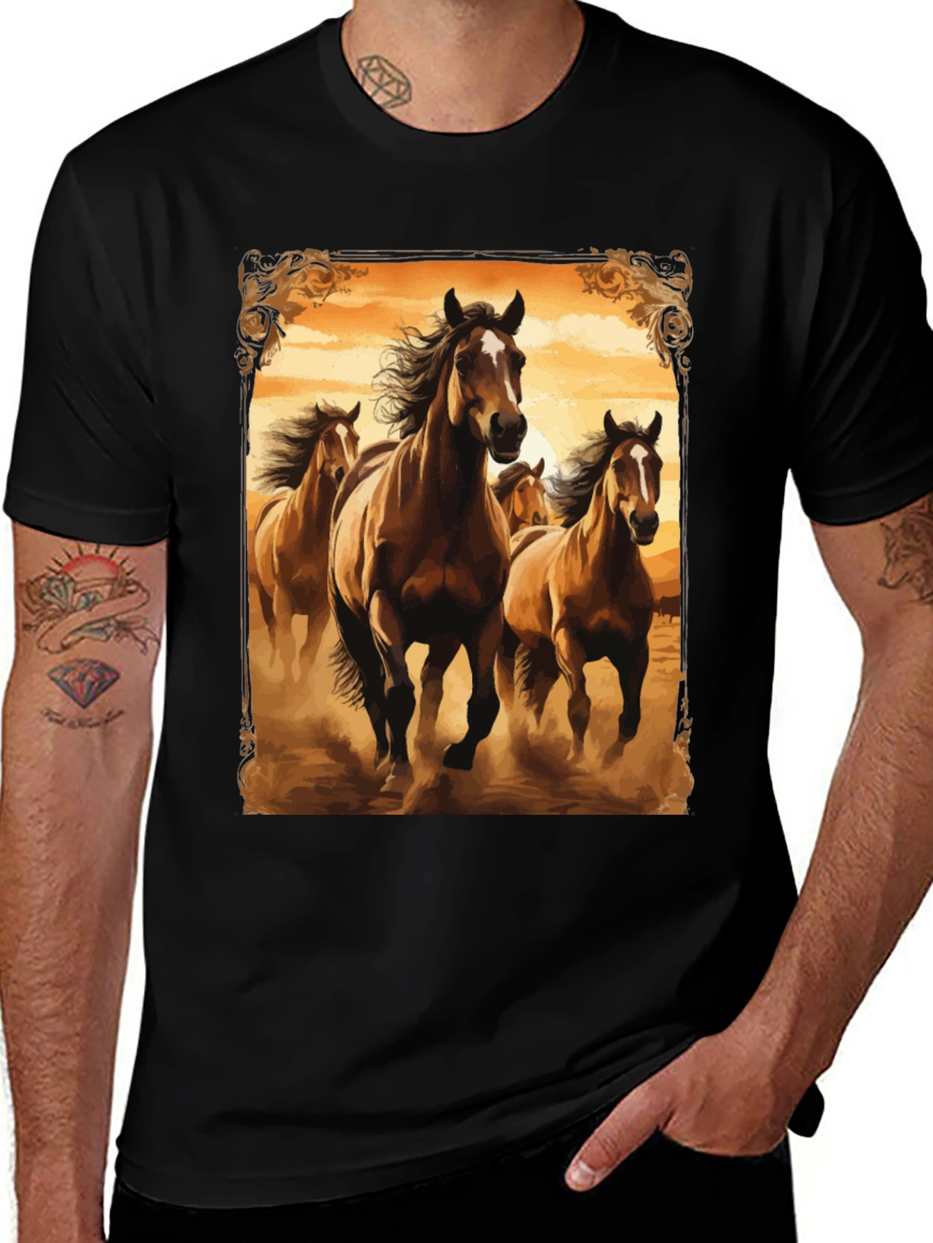 Variant 18 of Horse Herd Graphic Tee - Black T-Shirt