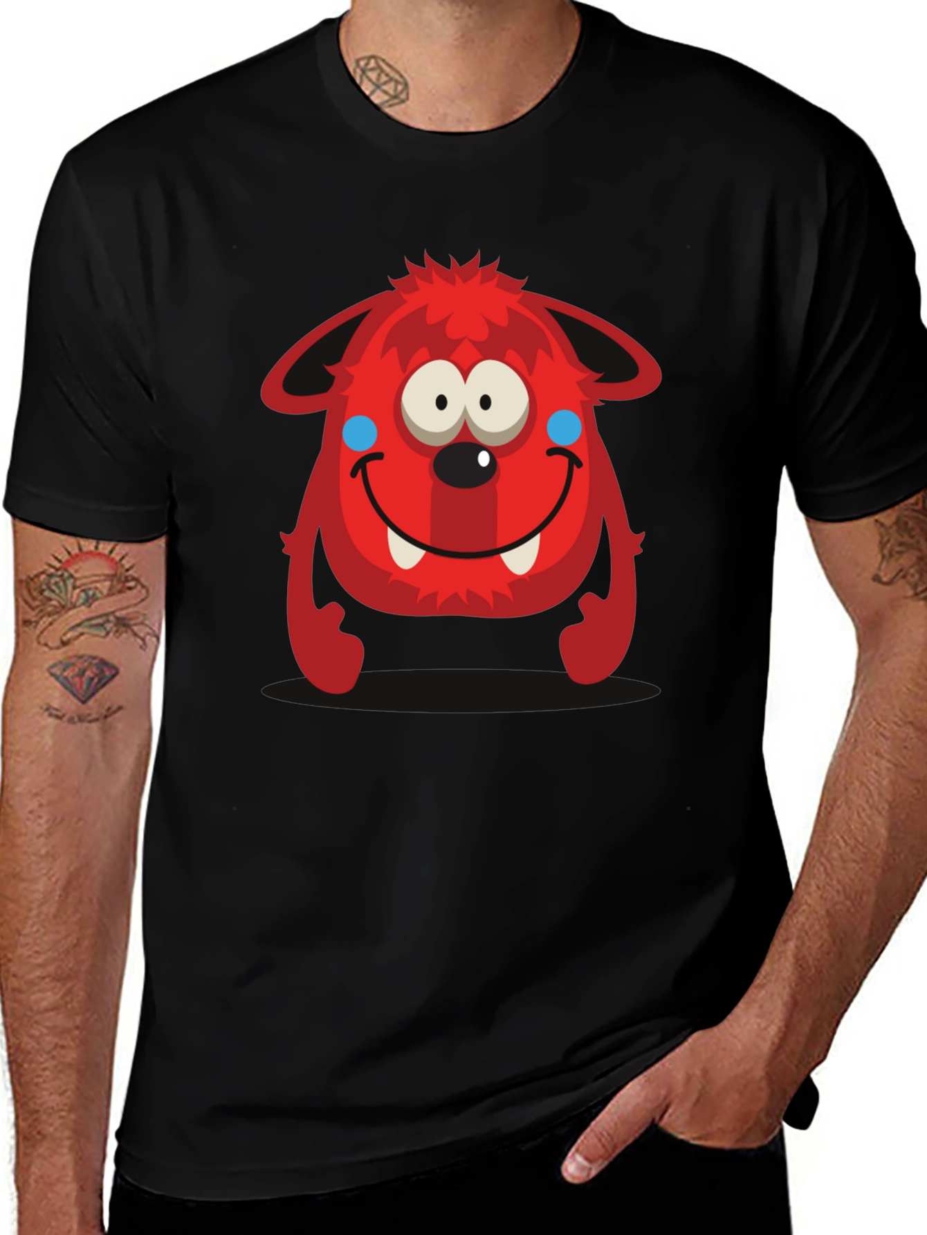 Fun Red Monster Graphic Tee - Black Cotton Shirt