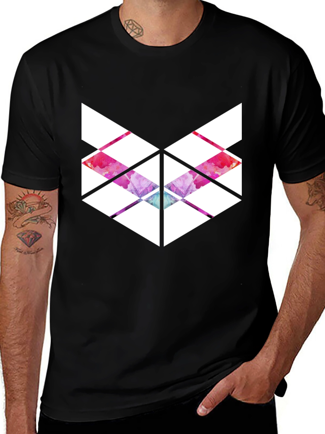 Variant 15 of Geometric Watercolor Graphic Black T-Shirt