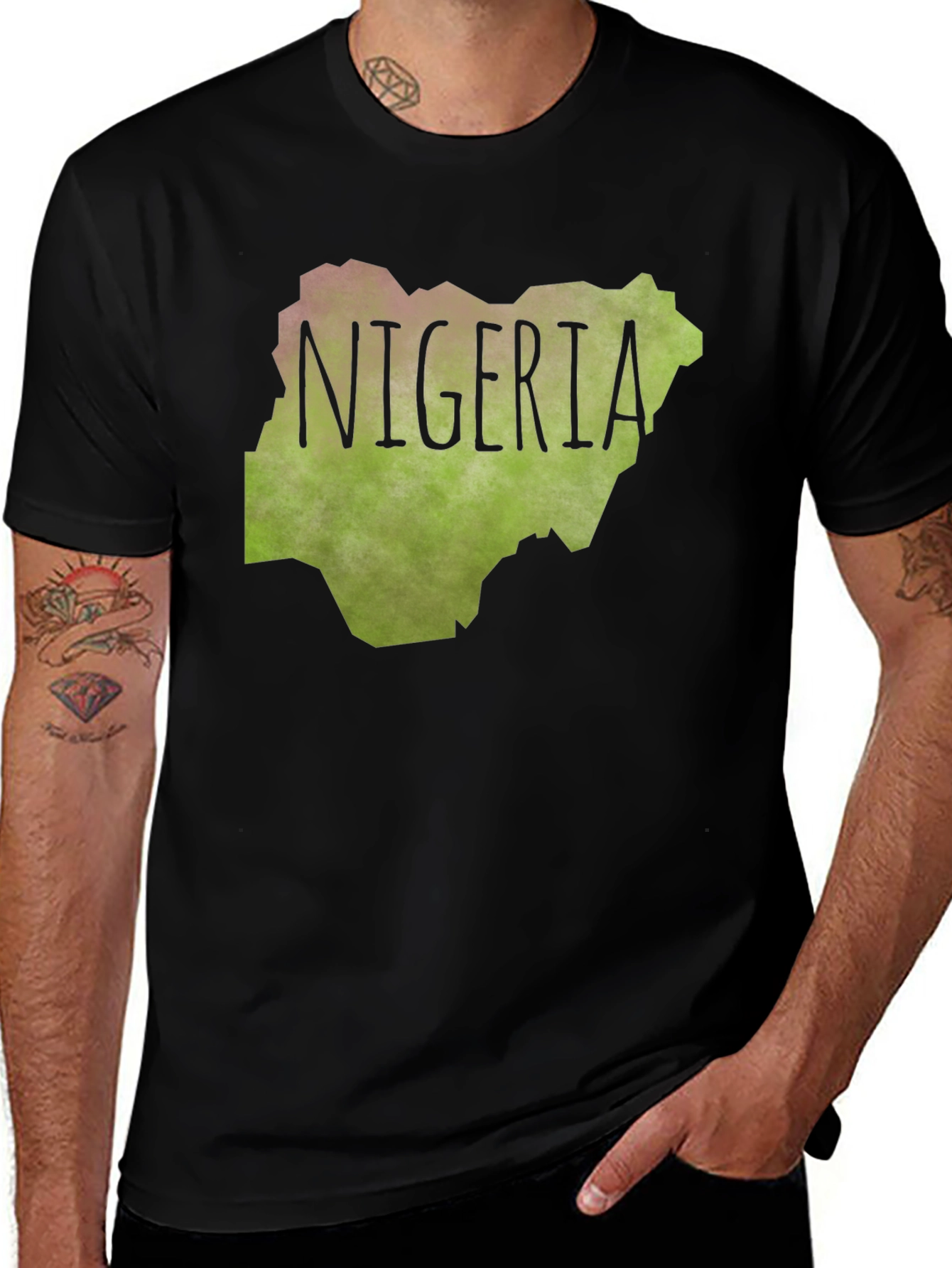 Nigeria Map Graphic Tee - Black Cotton T-Shirt