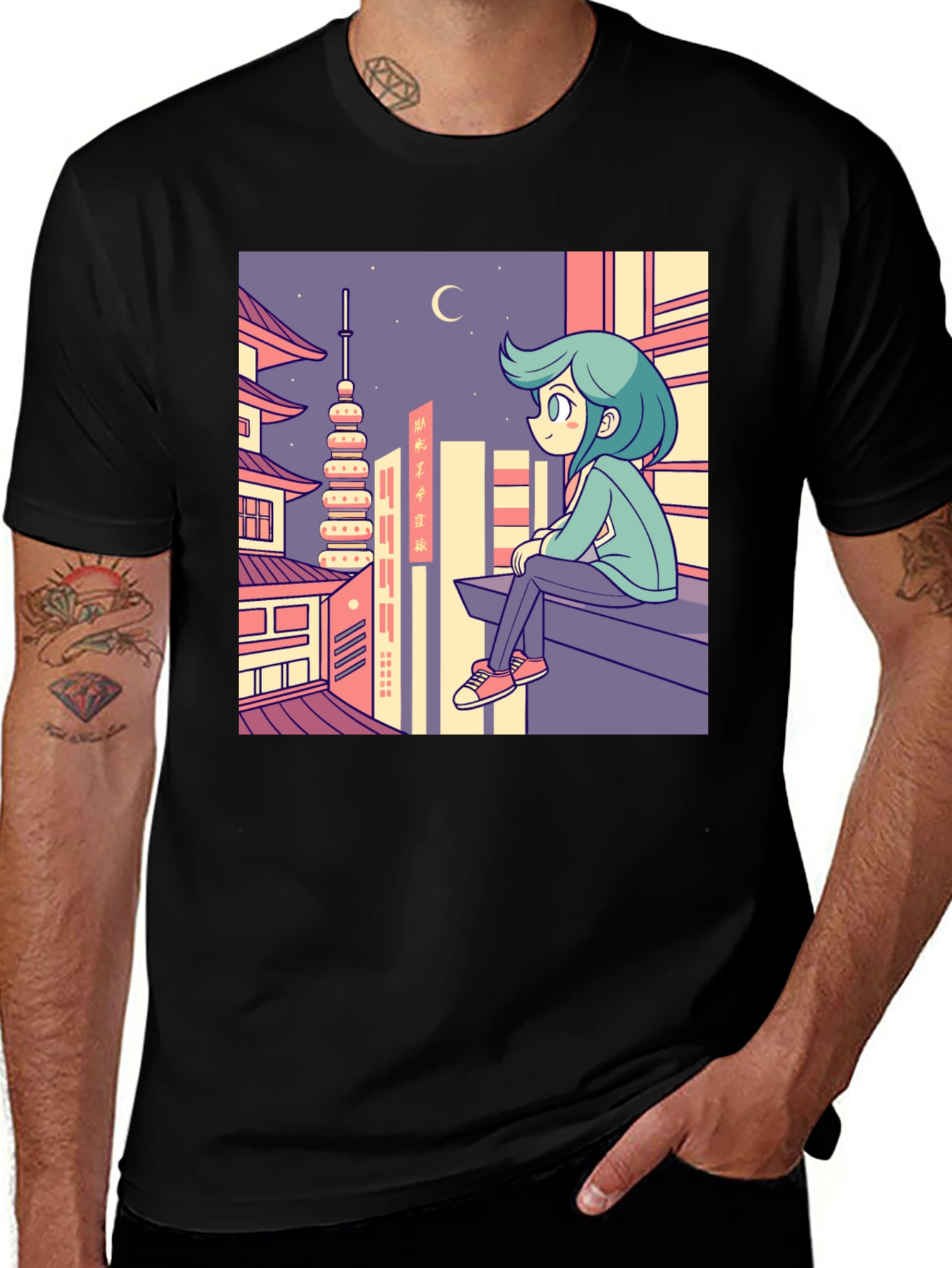 Variant 2 of Anime Cityscape Graphic Tee - Relaxed Urban Style